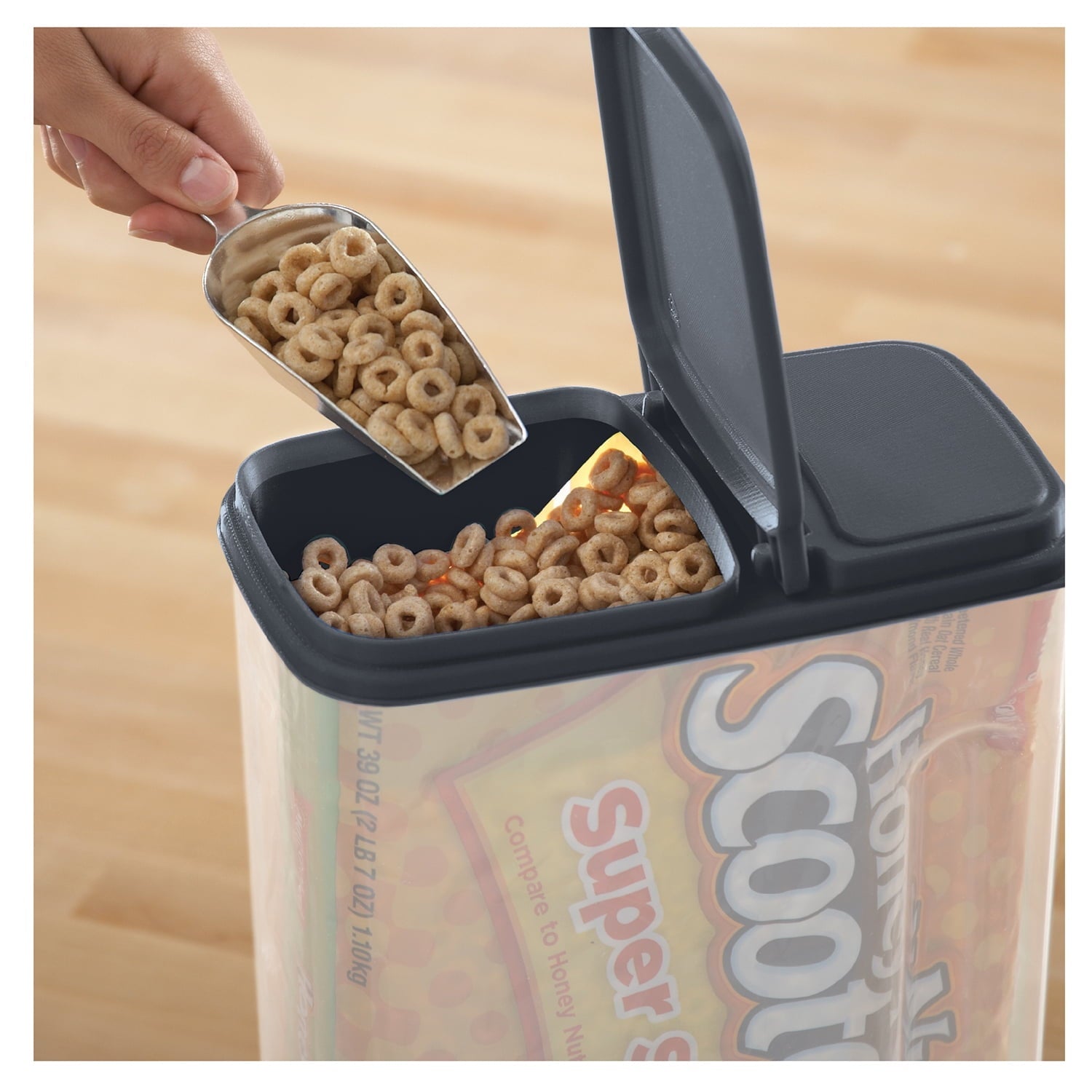 Fun Food Fidget Plastic Cereal Dispenser with Lid, 32 Cup Airtight Cereal Storage Container for Pantry Organization and Dry Foo... - Playful Star & Heart Shaped Geometric NeeDoh Detail