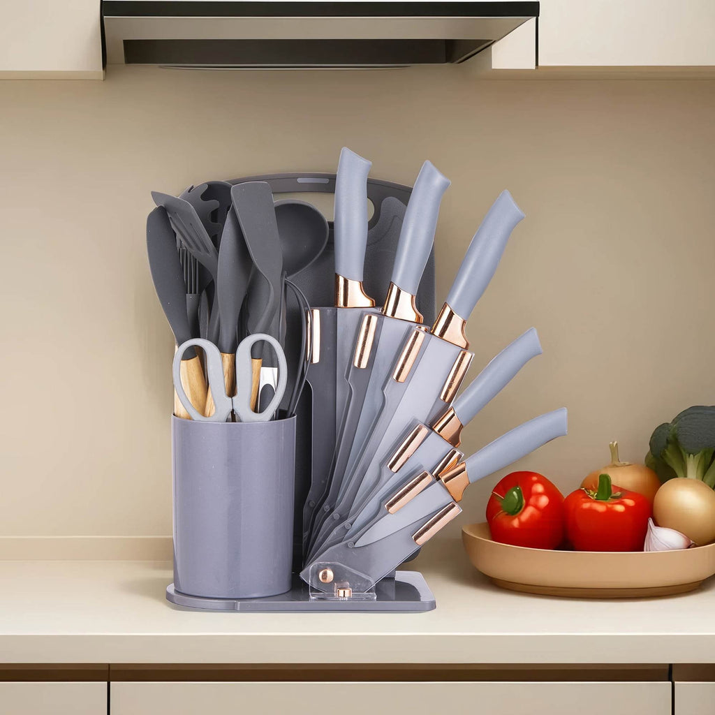 Heat-Resistant 19-Piece Silicone Kitchen Utensil & Knife Set - Heat-Resistant Cooking Tools Non-Stick Safe Gift for Mom or Wo... - Durable Turner & Ladle Utensil Set for Home Chefs Detail