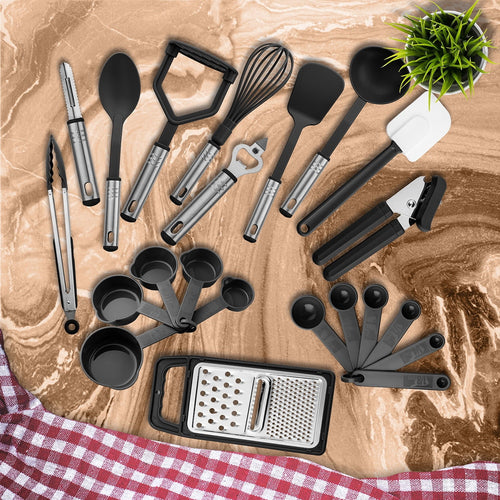 Ergonomic Cooking 23 Piece Kitchen Utensils Set - Nylon and Stainless Steel Cooking Utensils Set - Black Utensil K... - Heat-Resistant Silicone Cooking Spatula Turner Detail
