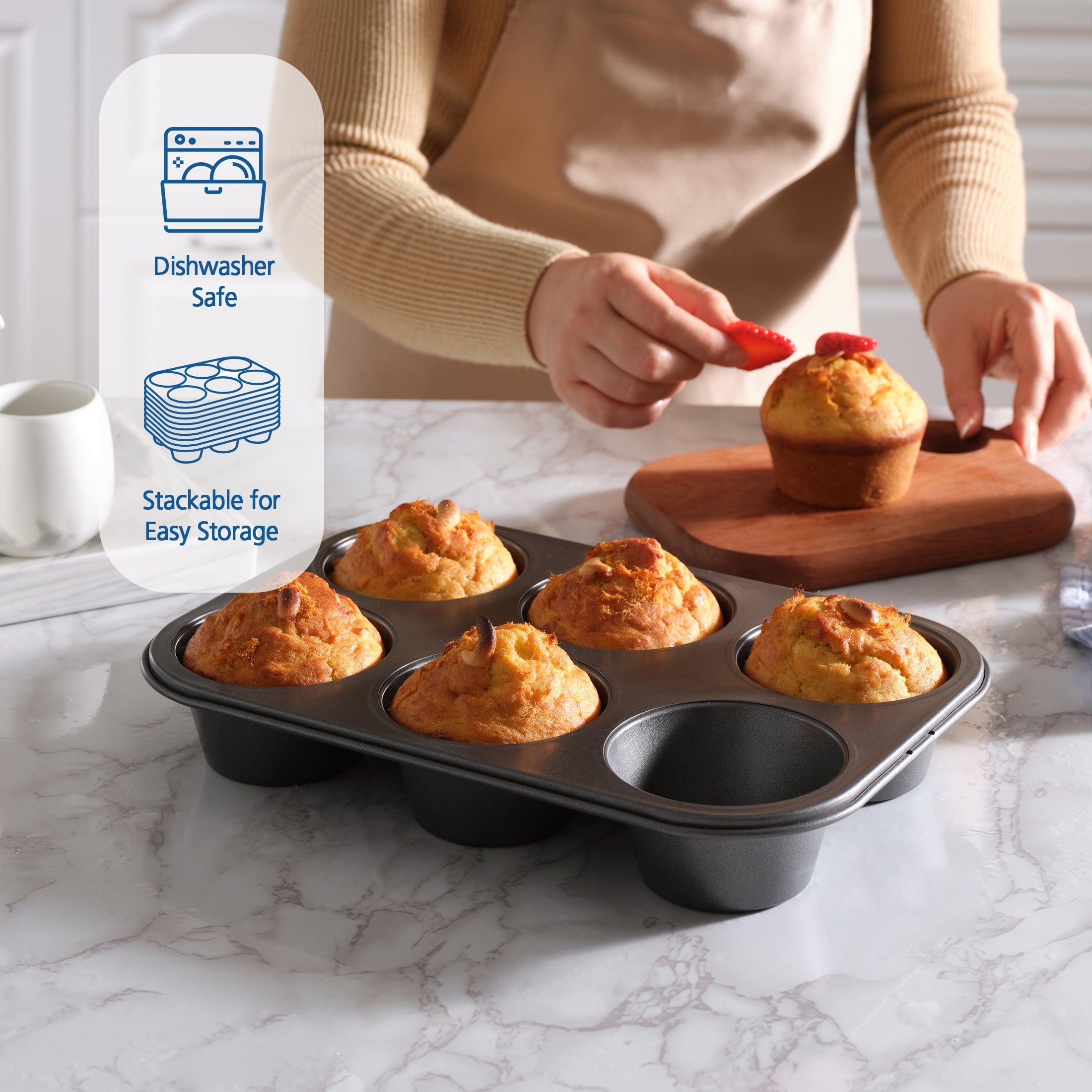 Innovative 6 Cup Jumbo Muffin Pan, Non-Stick Bakeware,3.4 inch Diameter Cups,Gray,Carbon Steel - Innovative Kitchen Helper for Modern Cooking Detail