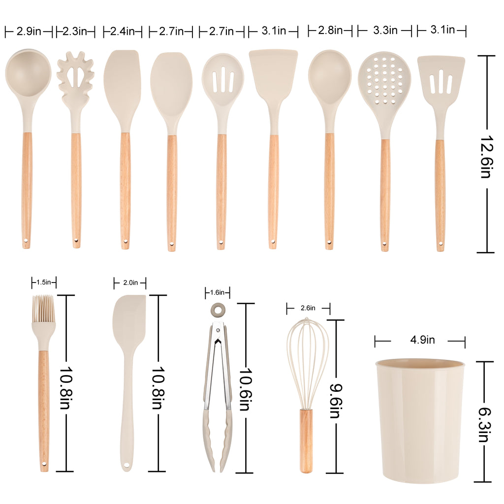 Non-Stick Safe 14pcs Cooking Utensil Set with Caddy - Durable Turner & Ladle Utensil Set for Home Chefs Detail