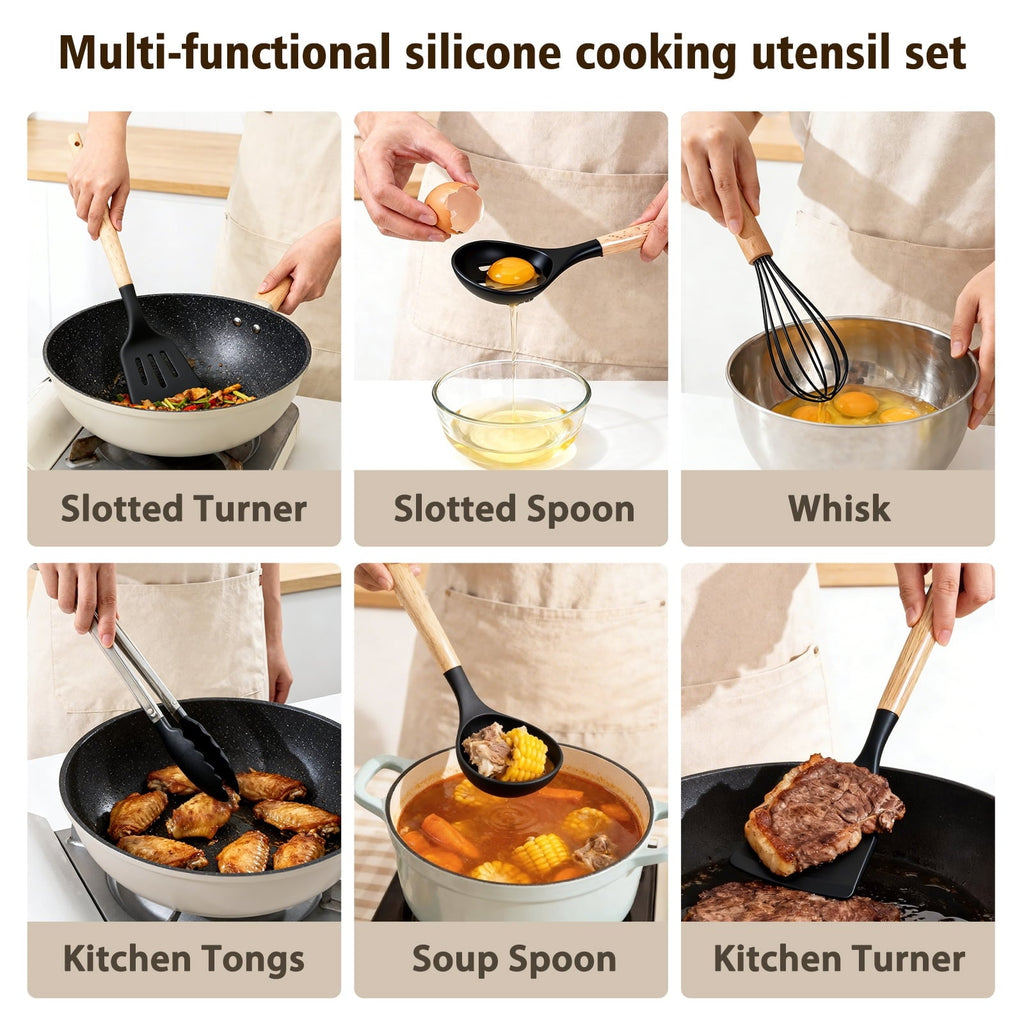 Seamless One-Piece Silicone Cooking Utensils Set, Heat Resistant Kitchen Cooking Utensils Set, 12 PCS Handle Silicone Kitchen Gadgets Ut... - Heat-Resistant Silicone Cooking Spatula Turner Detail