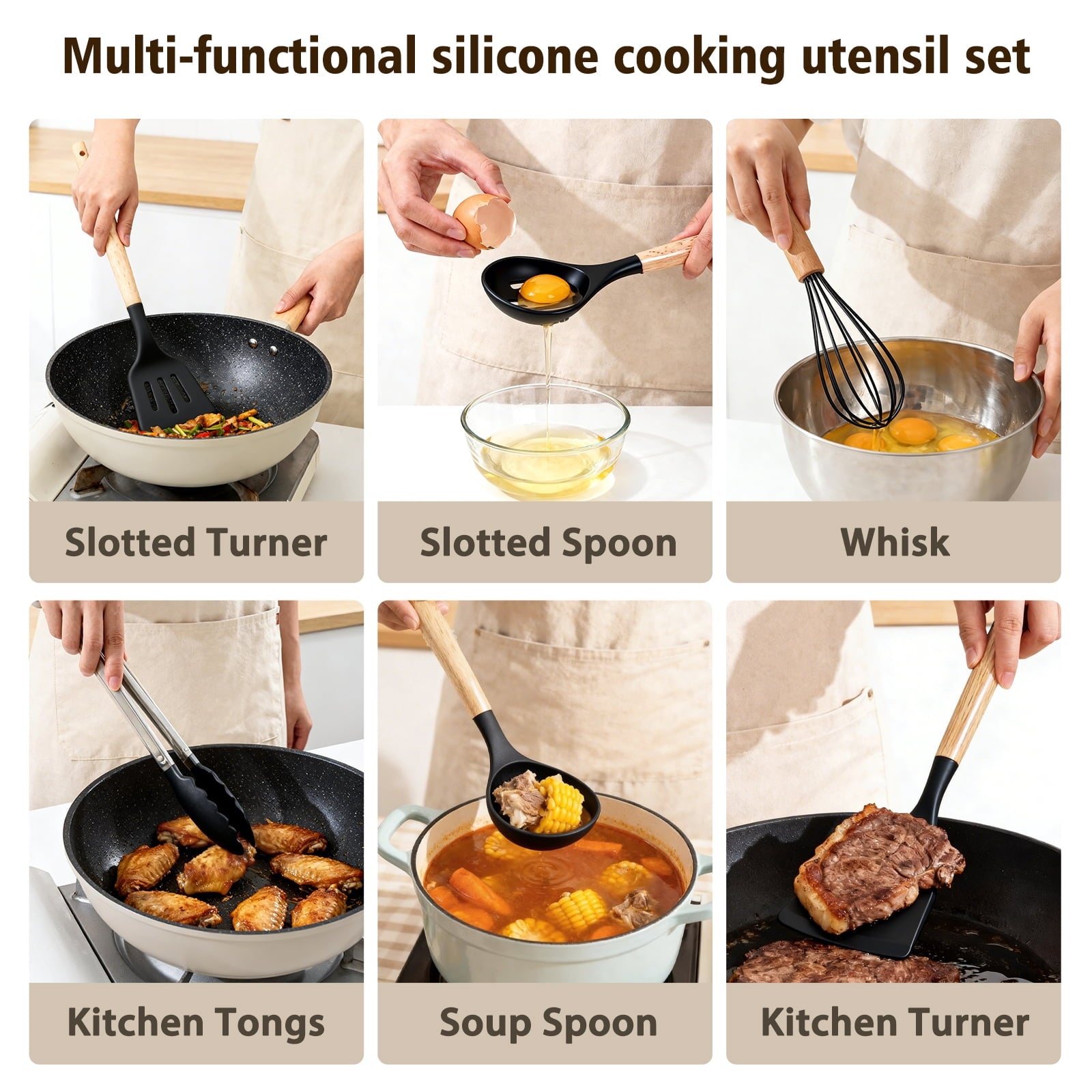 Durable Steel Silicone Cooking Utensils Set, Heat Resistant Kitchen Cooking Utensils Set, 12 PCS Handle Silicone Kitchen Gadgets Ut... - Professional Kitchen Tool for Culinary Enthusiasts Detail
