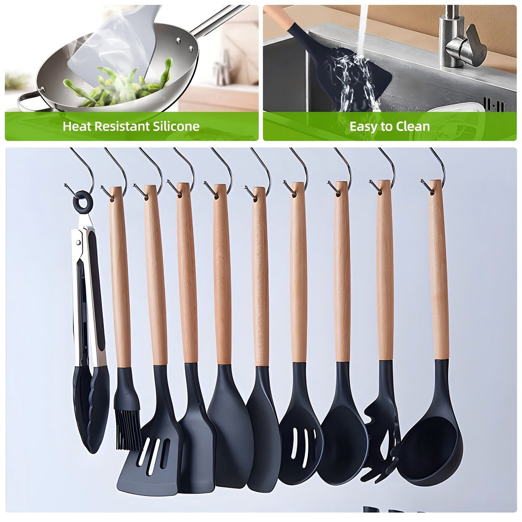 Professional Grade Kitchen Utensils Set- 19 Pcs Silicone Cooking Utensils Set for Nonstick Cookware-Silicone Spatulas Set, Kitchen Gadge... - High-Precision Culinary Tool for Baking & Cooking Detail