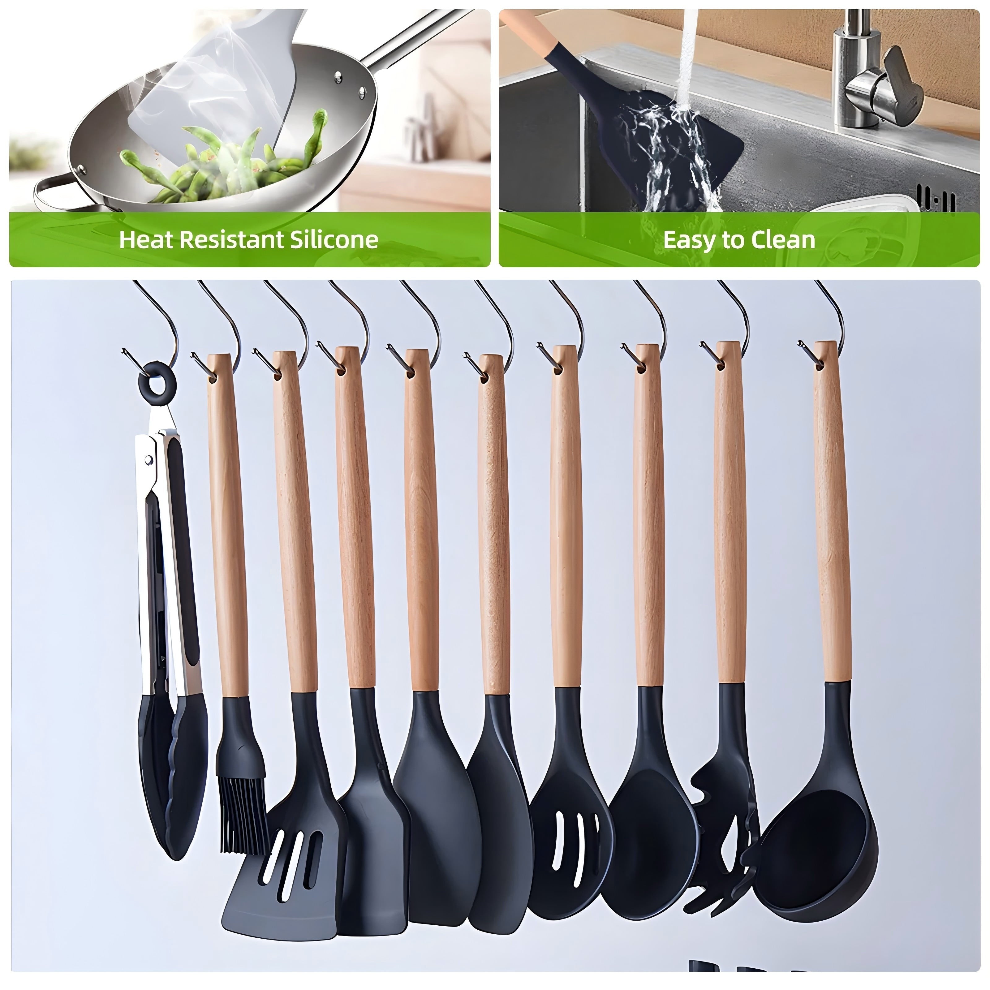 Professional Grade Kitchen Utensils Set- 19 Pcs Silicone Cooking Utensils Set for Nonstick Cookware-Silicone Spatulas Set, Kitchen Gadge... - High-Precision Culinary Tool for Baking & Cooking Detail