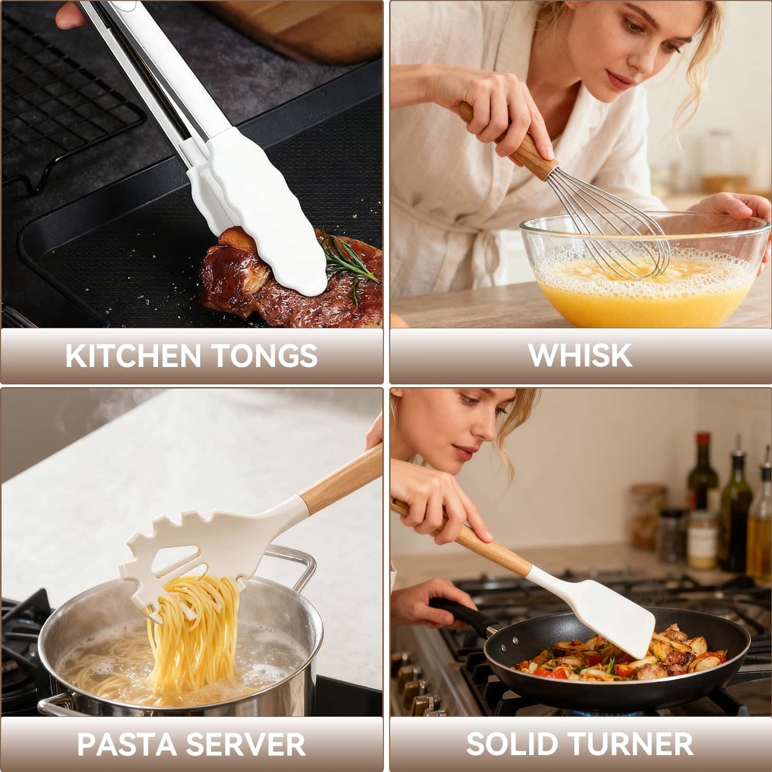 Professional Grade Kitchen Utensils Set for Cooking, 11 Cooking Utensils, 6 Knife set Beige,3 Utensil Sets,utensilios de cocina - High-Precision Culinary Tool for Baking & Cooking Detail