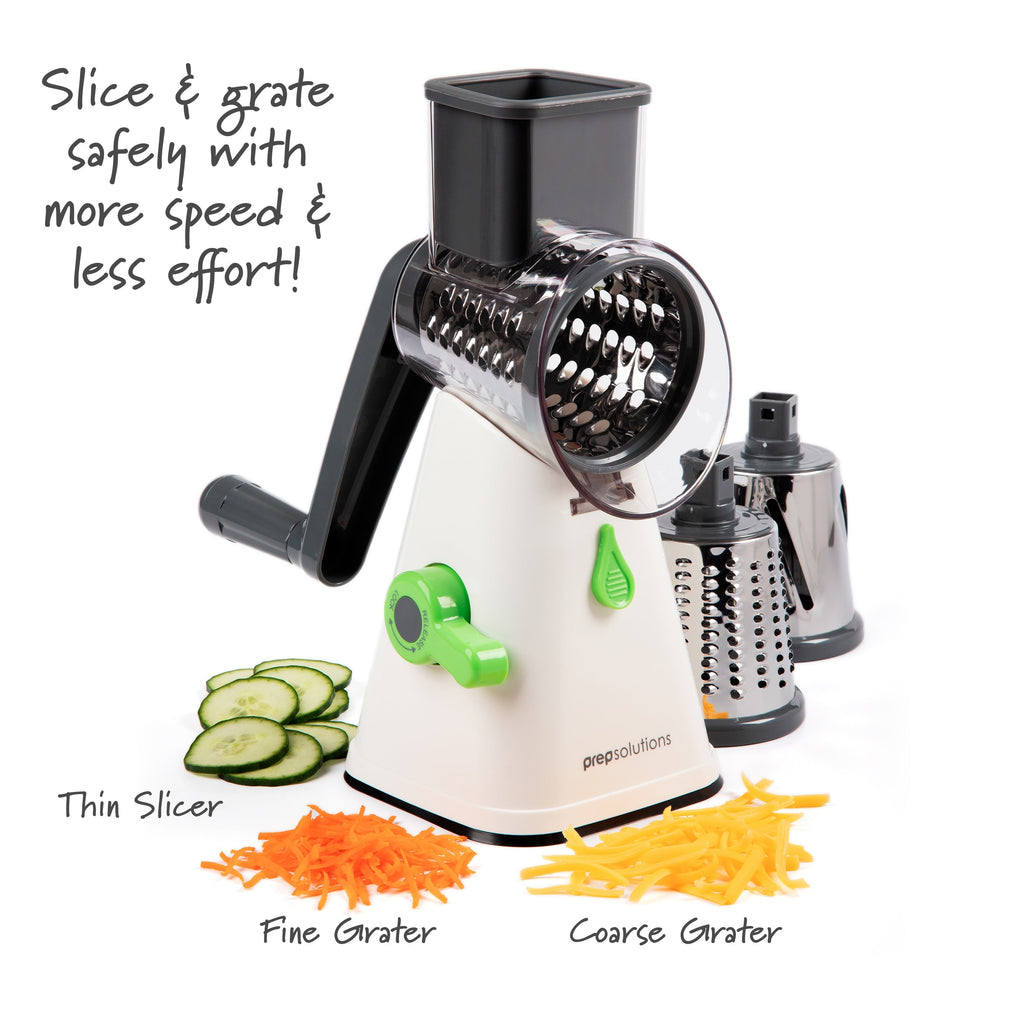 Premium Kitchen Manual Rotary Grater & Slicer - Premium Stainless Steel Garlic Presser & Peeler Detail