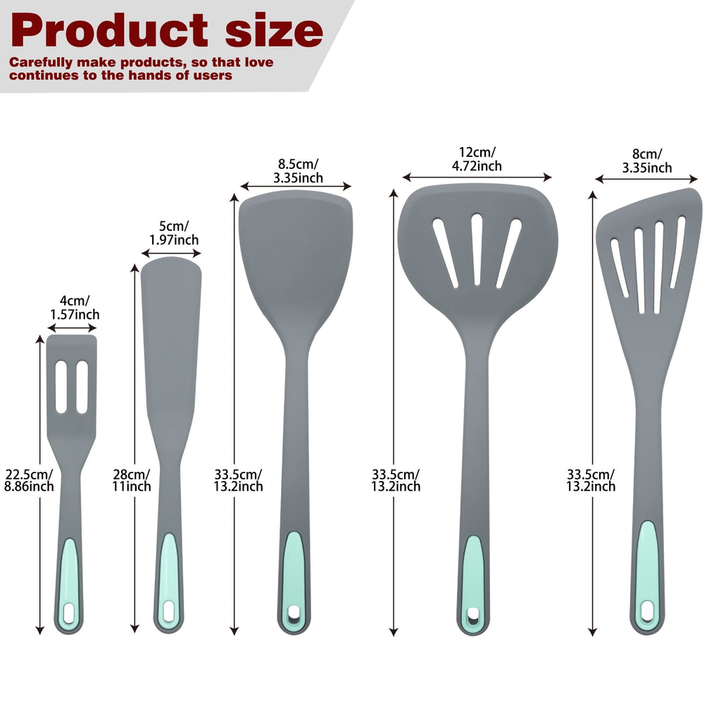 Durable Steel 5 Pieces Silicone Spatula Set, Non-Stick Silicone Turner Spatulas, Heat Resistance Cooking Utensils, Fli... - Professional Kitchen Tool for Culinary Enthusiasts Detail
