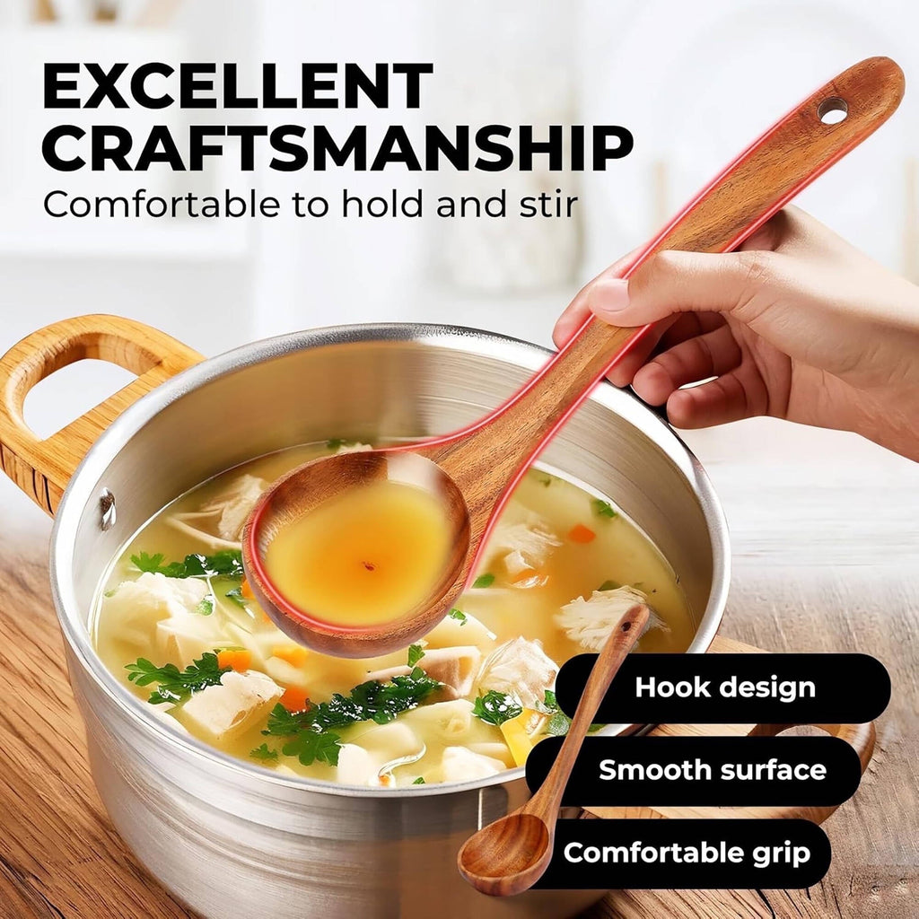 Heat-Resistant 6-Piece Natural Teak Wooden Spoons for Cooking With 10 Hooks，Handcrafted Kitchen Utensils Set ，Ideal Gift Set - Heat-Resistant Silicone Cooking Spatula Turner Detail