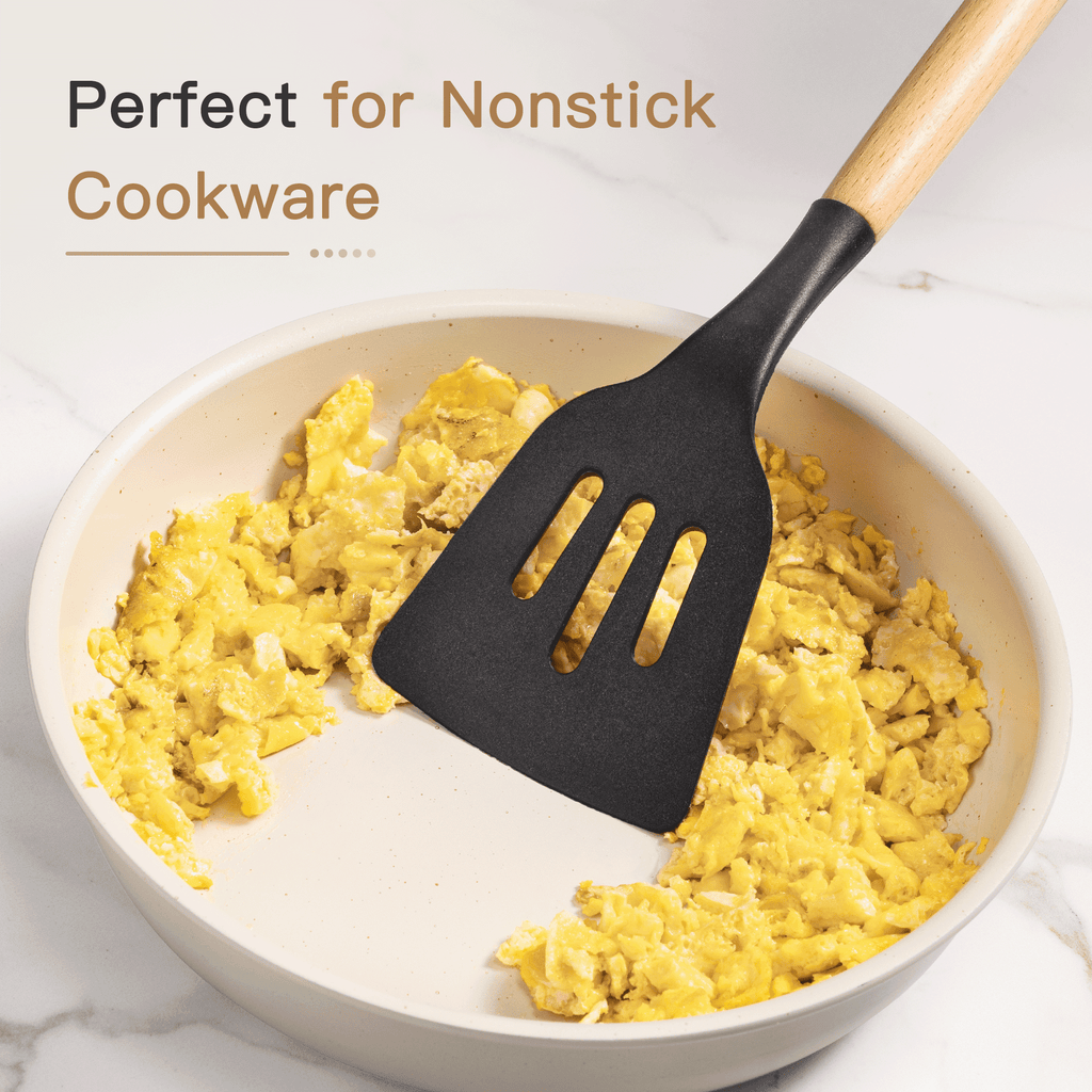Ergonomic Cooking Silicone Cooking Utensils Set, 38 PCS Kitchen Utensils Set for 446°F Heat Resistant, Food Grade Utensil Sets with Woo... - Heat-Resistant Silicone Cooking Spatula Turner Detail