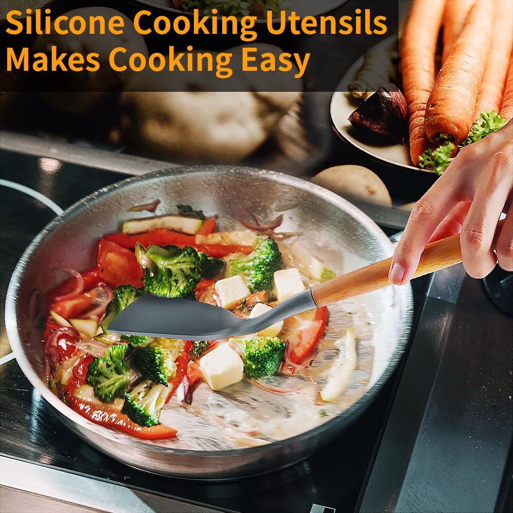 Heat-Resistant Silicone Wooden Heat Resistant Kitchen Utensil Set, 12 pcs - Heat-Resistant Silicone Cooking Spatula Turner Detail