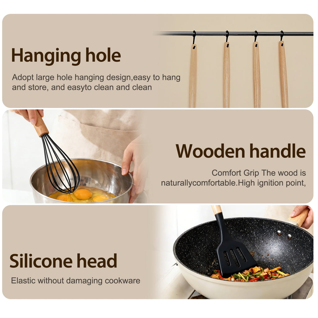 Durable Steel Silicone Cooking Utensils Set, Heat Resistant Kitchen Cooking Utensils Set, 12 PCS Handle Silicone Kitchen Gadgets Ut... - Professional Kitchen Tool for Culinary Enthusiasts Detail