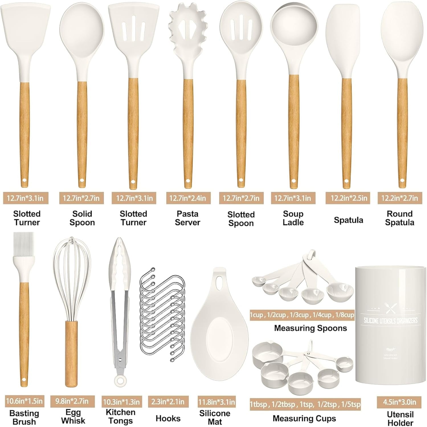 Time-Saving Kitchen Cooking Utensils Set, 33 pcs Non-stick Silicone Cooking Kitchen Utensils Spatula Set with Holder, Wooden Hand... - Innovative Kitchen Helper for Modern Cooking Detail