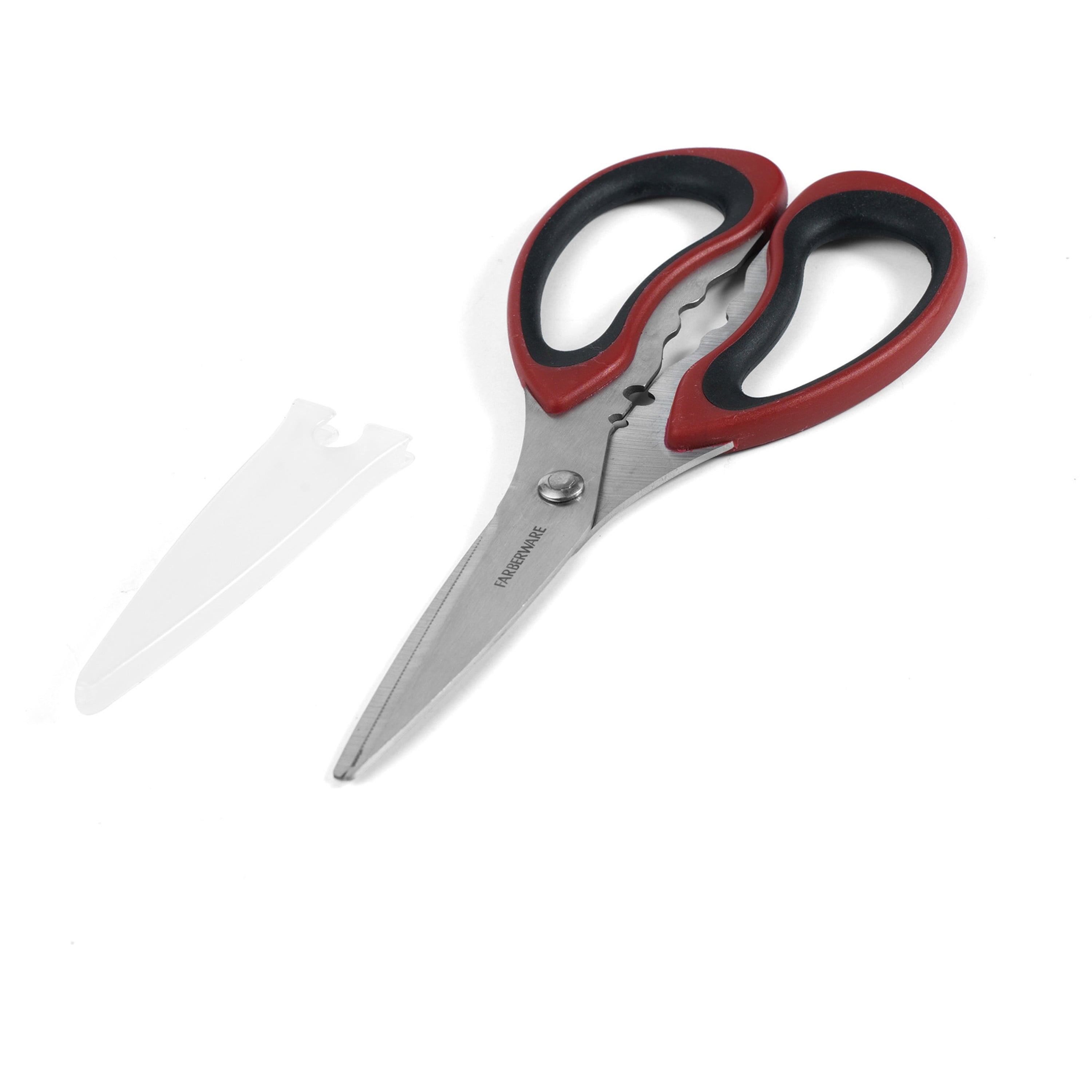 Time-Saving Stainless Steel Kitchen and Herb Shears with Red and Black Handle - Premium Stainless Steel Garlic Presser & Peeler Detail