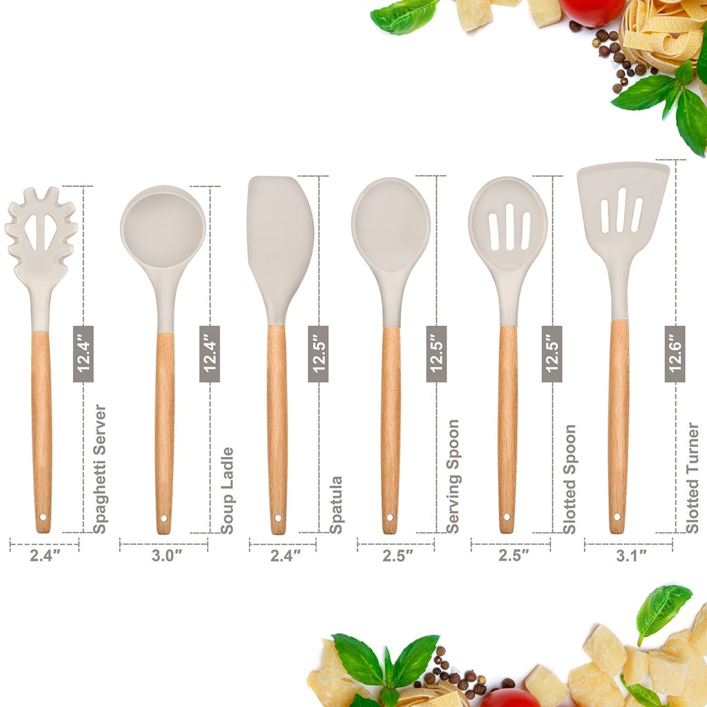 Chef-Quality Kitchen Utensils Set of 6, Silicone Cooking Utensils with Wooden Handle, Non-Stick Cookware & Heat Resistant, Include... - Multi-Purpose Hand Tool for Daily Meal Prep Detail