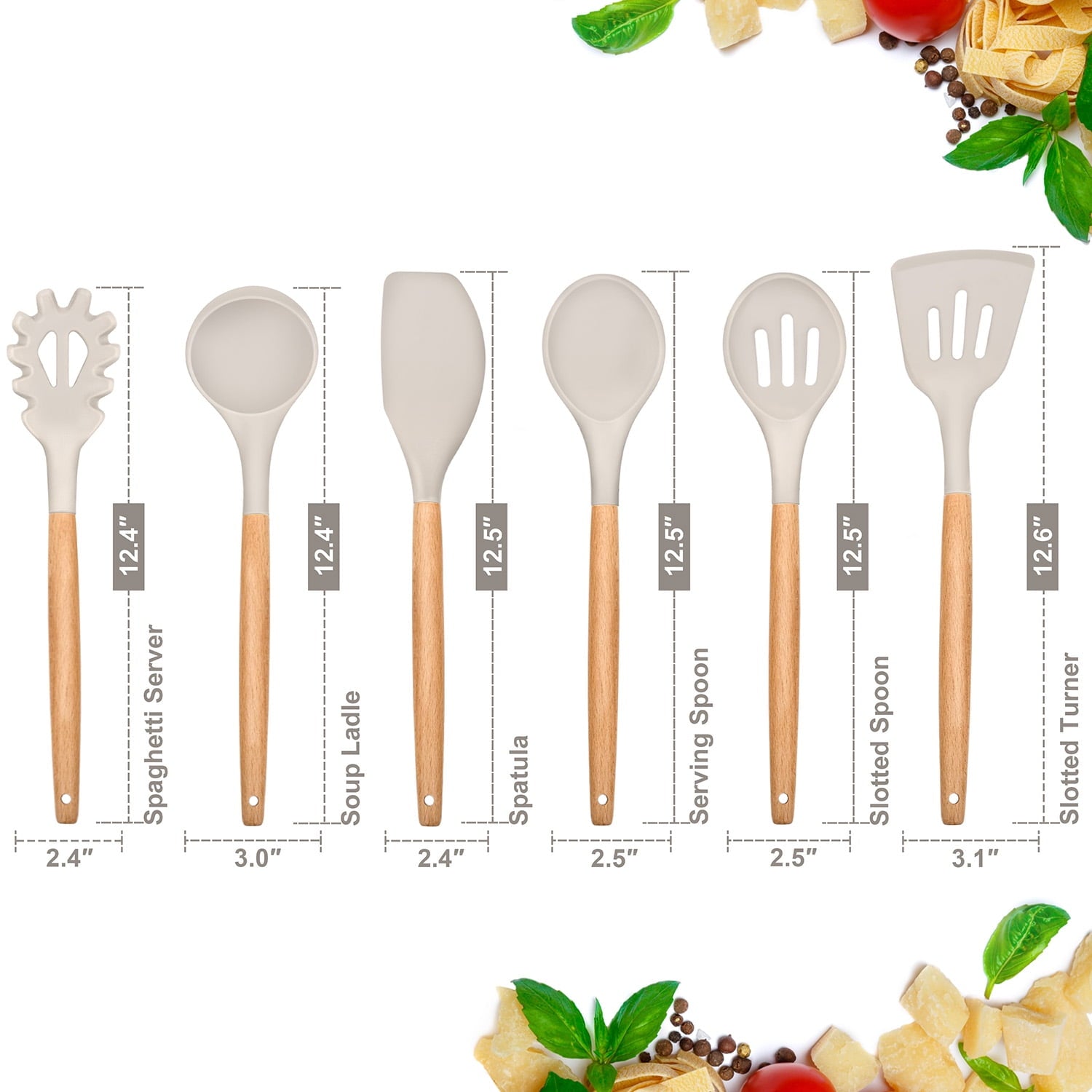 Chef-Quality Kitchen Utensils Set of 6, Silicone Cooking Utensils with Wooden Handle, Non-Stick Cookware & Heat Resistant, Include... - Multi-Purpose Hand Tool for Daily Meal Prep Detail