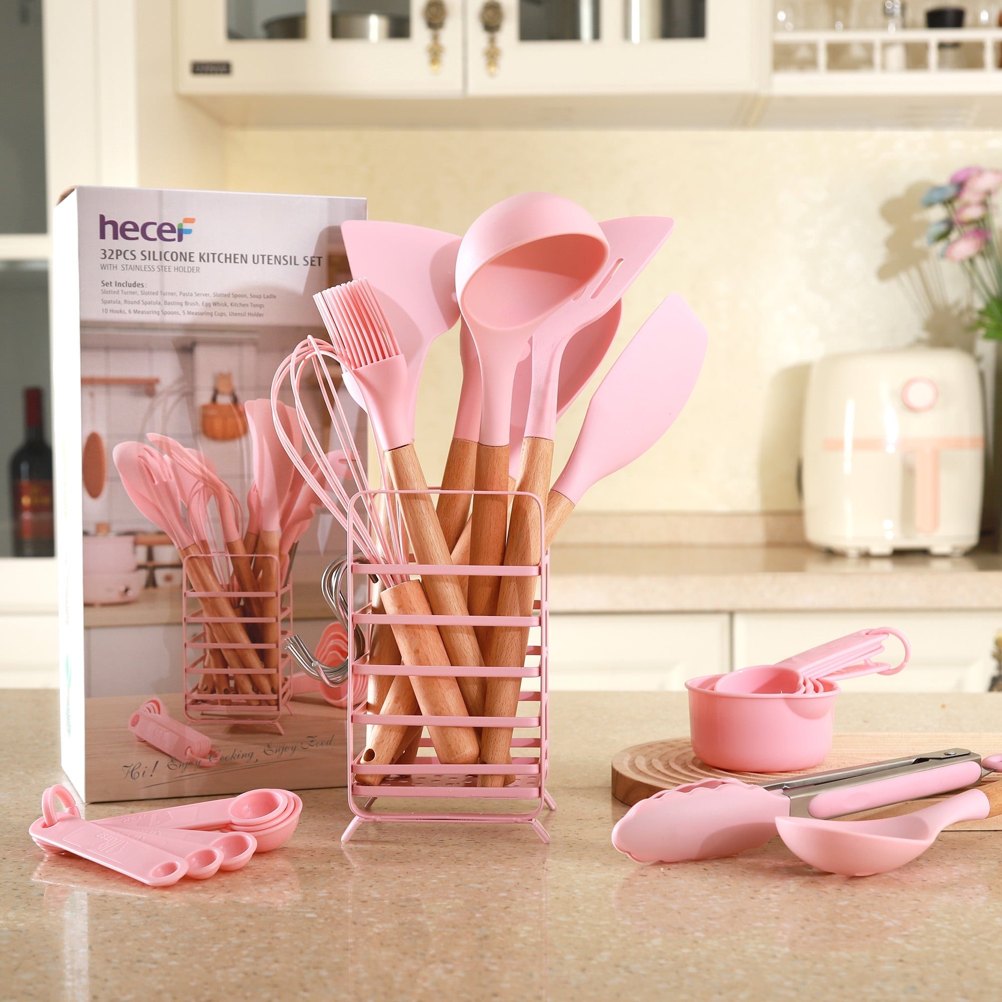 Heat-Resistant 32 PCS Silicone Cooking Utensils Set, 446°F Heat Resistant for Nonstick Cookware - Ergonomic Kitchen Tongs and Cooking Spoon Utensil Detail