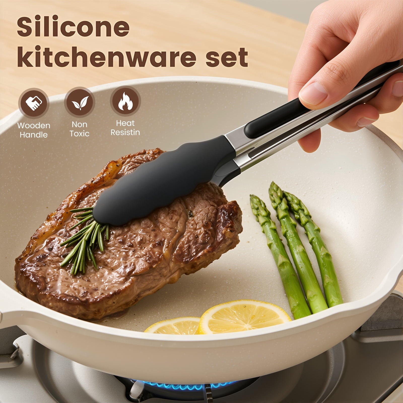 Premium Silicone Silicone Cooking Utensils Set with Holder, 44 PCS Kitchen Utensils Set, Silicone Kitchen Gadgets Spatulas Set for Non... - Premium Stainless Steel Cooking Utensil for Non-Stick Pots Detail