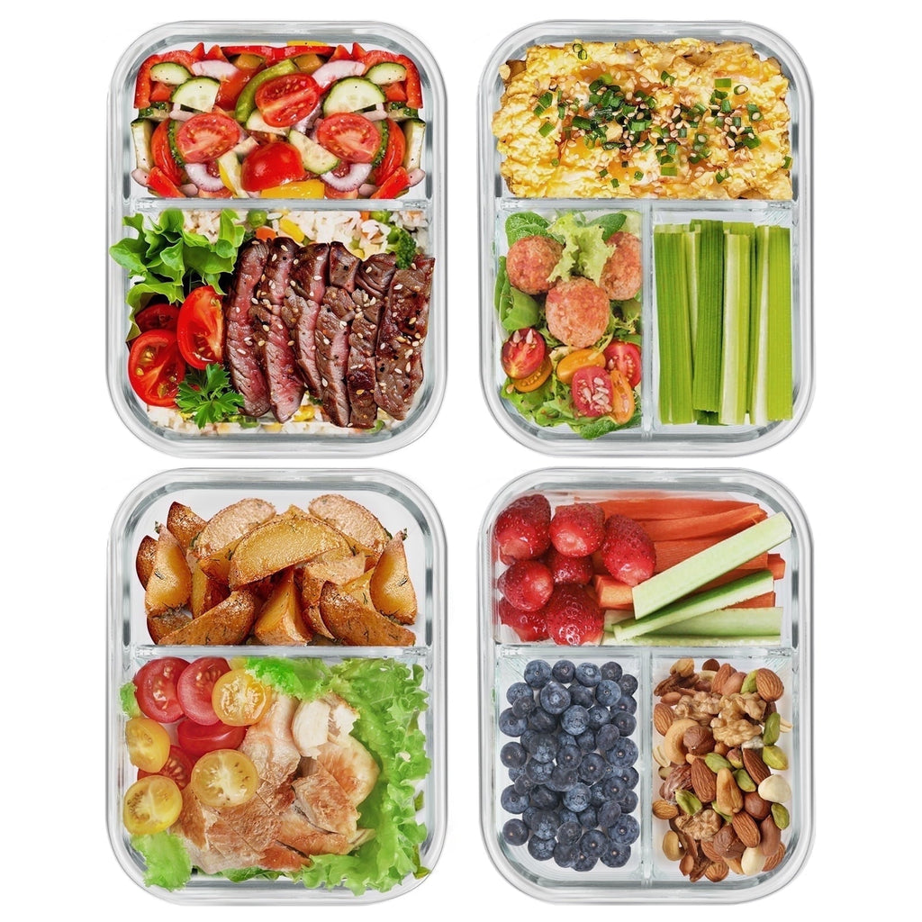 Playful Geometric 8 Pcs Glass Food Storage Containers with Lids, 2 & 3 Compartment Glass Airtight Meal Prep Containers (4 Containers & ... - Fun Food Fidget Cookie Squishable Toy - Default Title