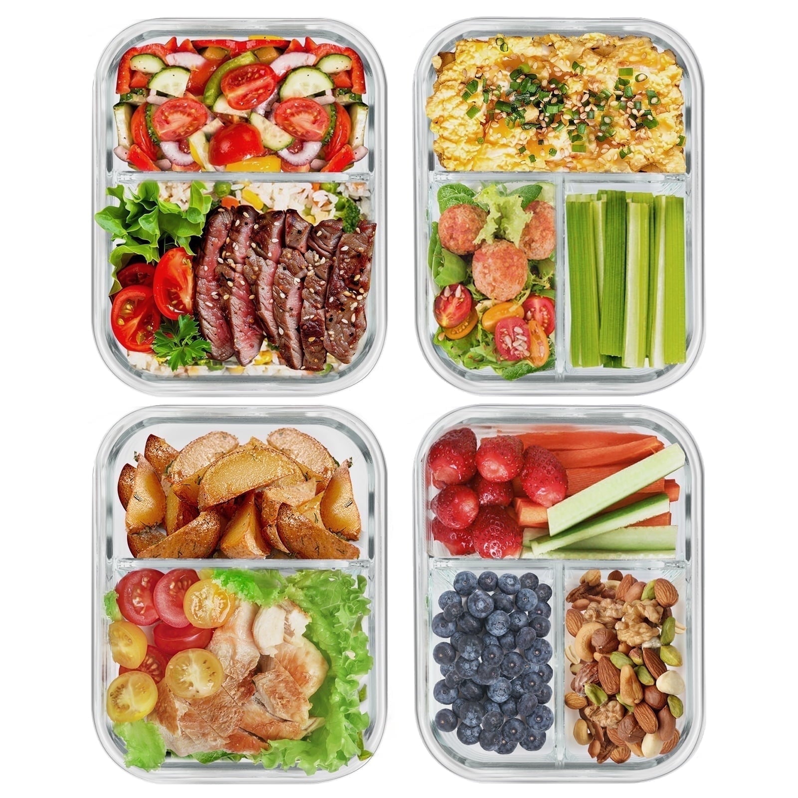 Playful Geometric 8 Pcs Glass Food Storage Containers with Lids, 2 & 3 Compartment Glass Airtight Meal Prep Containers (4 Containers & ... - Fun Food Fidget Cookie Squishable Toy - Default Title