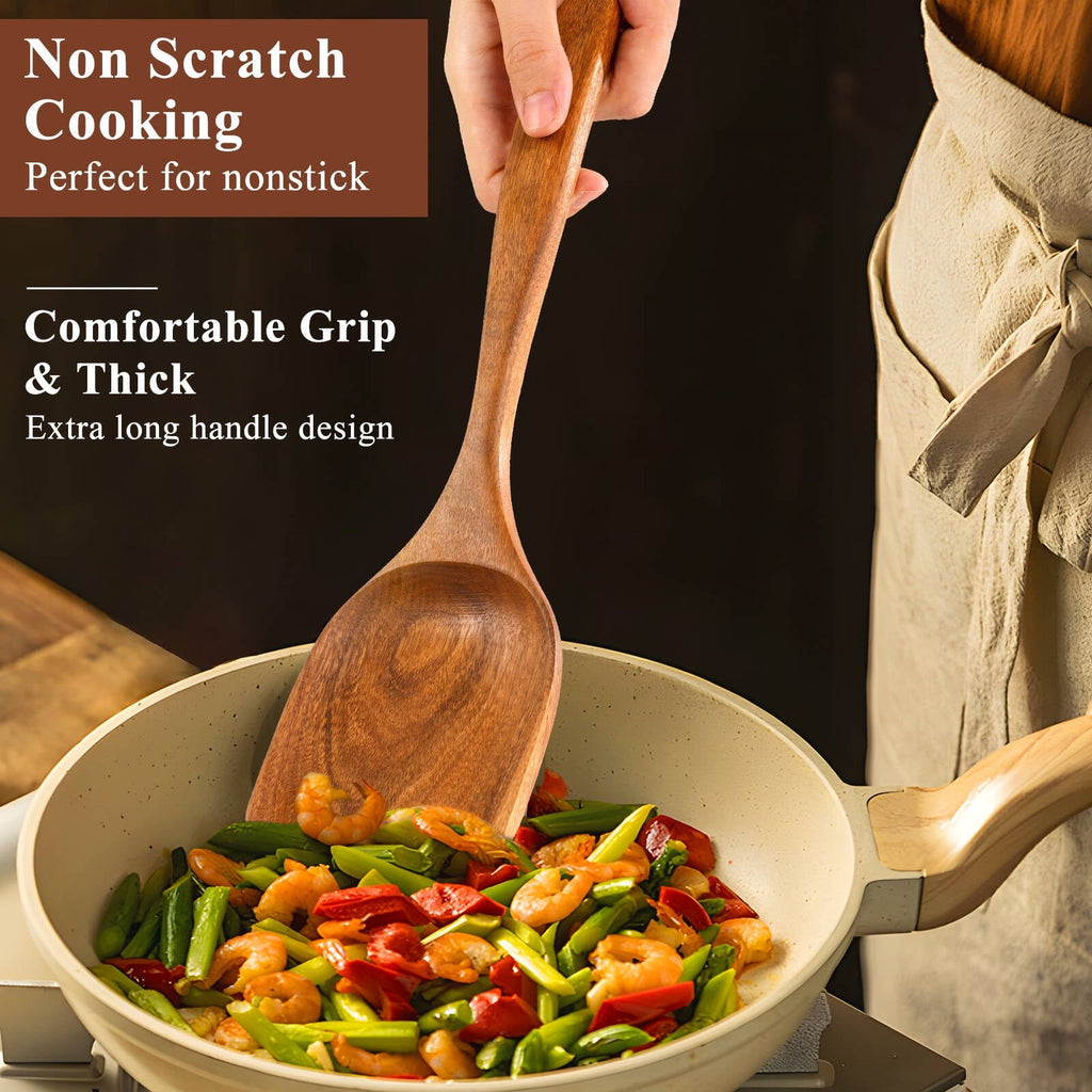 Premium Silicone Wooden Spoons for Cooking, 8 Pcs Natural Wooden Utensil for Cooking with Non-Stick, Heat Resistant, Wood... - Durable Turner & Ladle Utensil Set for Home Chefs Detail