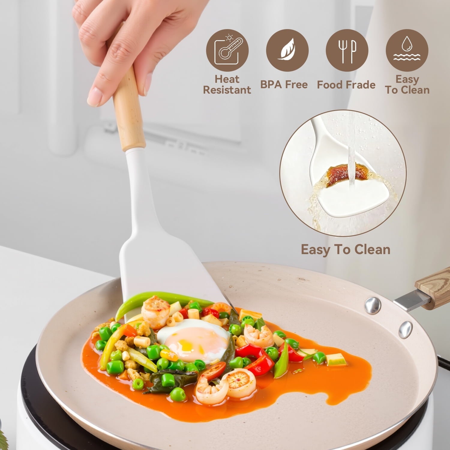 Ergonomic Cooking Kitchen Utensils Set for Cooking, 11 Cooking Utensils, 6 Knife set Beige,3 Utensil Sets,utensilios de cocina - Durable Turner & Ladle Utensil Set for Home Chefs Detail