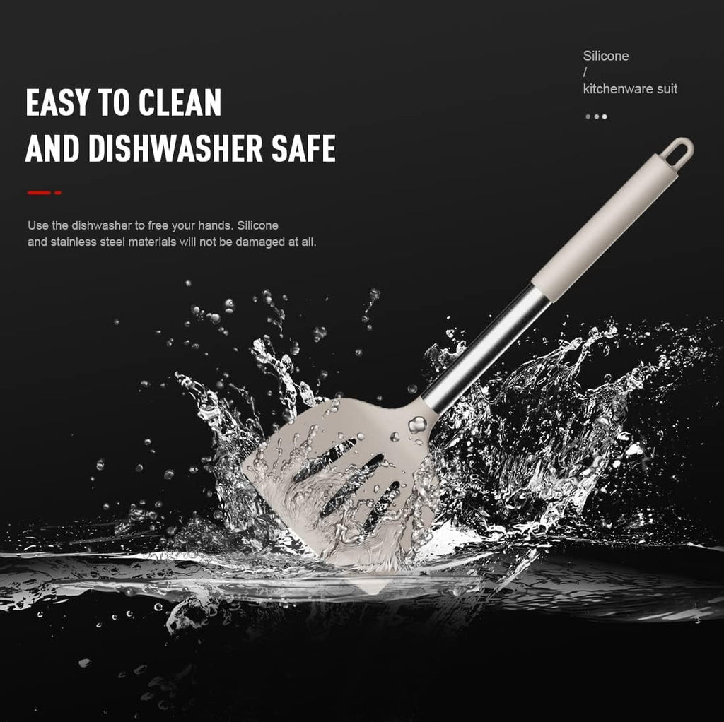 Heavy Duty Large Silicone Cooking Utensils Set - Heat Resistant Kitchen Utensils,Turner Tongs,Spatula,Spoon,Brush,Whisk,Stainles... - Professional Kitchen Tool for Culinary Enthusiasts Detail