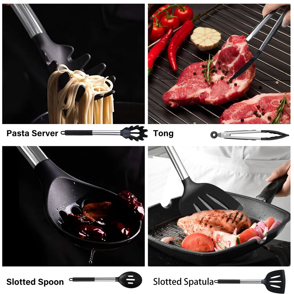 High-Precision Silicone Cooking Utensils Set, 26 Pcs, Heat Resistant Kitchen Utensils Set, Black - Professional Kitchen Tool for Culinary Enthusiasts Detail