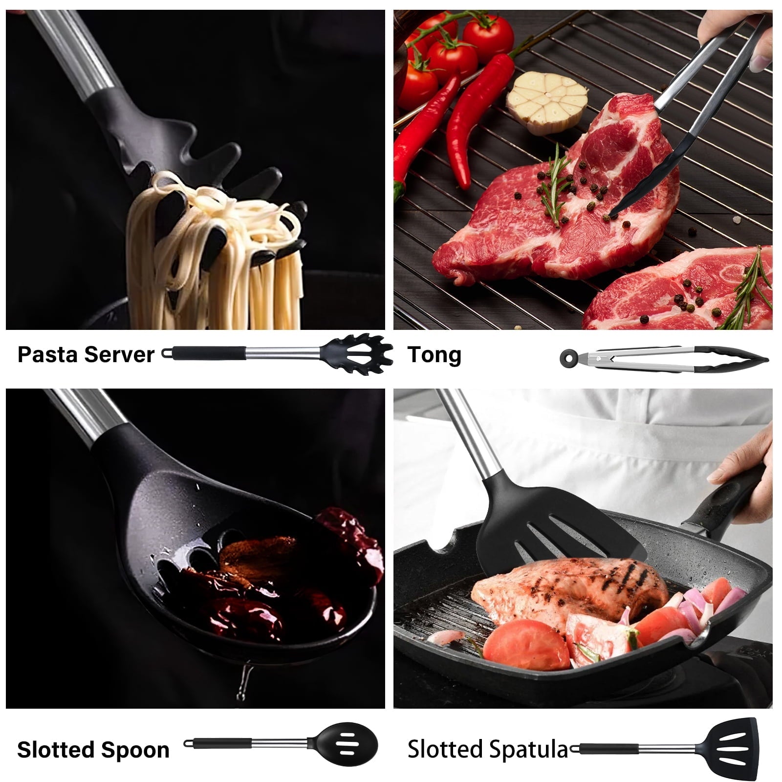 High-Precision Silicone Cooking Utensils Set, 26 Pcs, Heat Resistant Kitchen Utensils Set, Black - Professional Kitchen Tool for Culinary Enthusiasts Detail