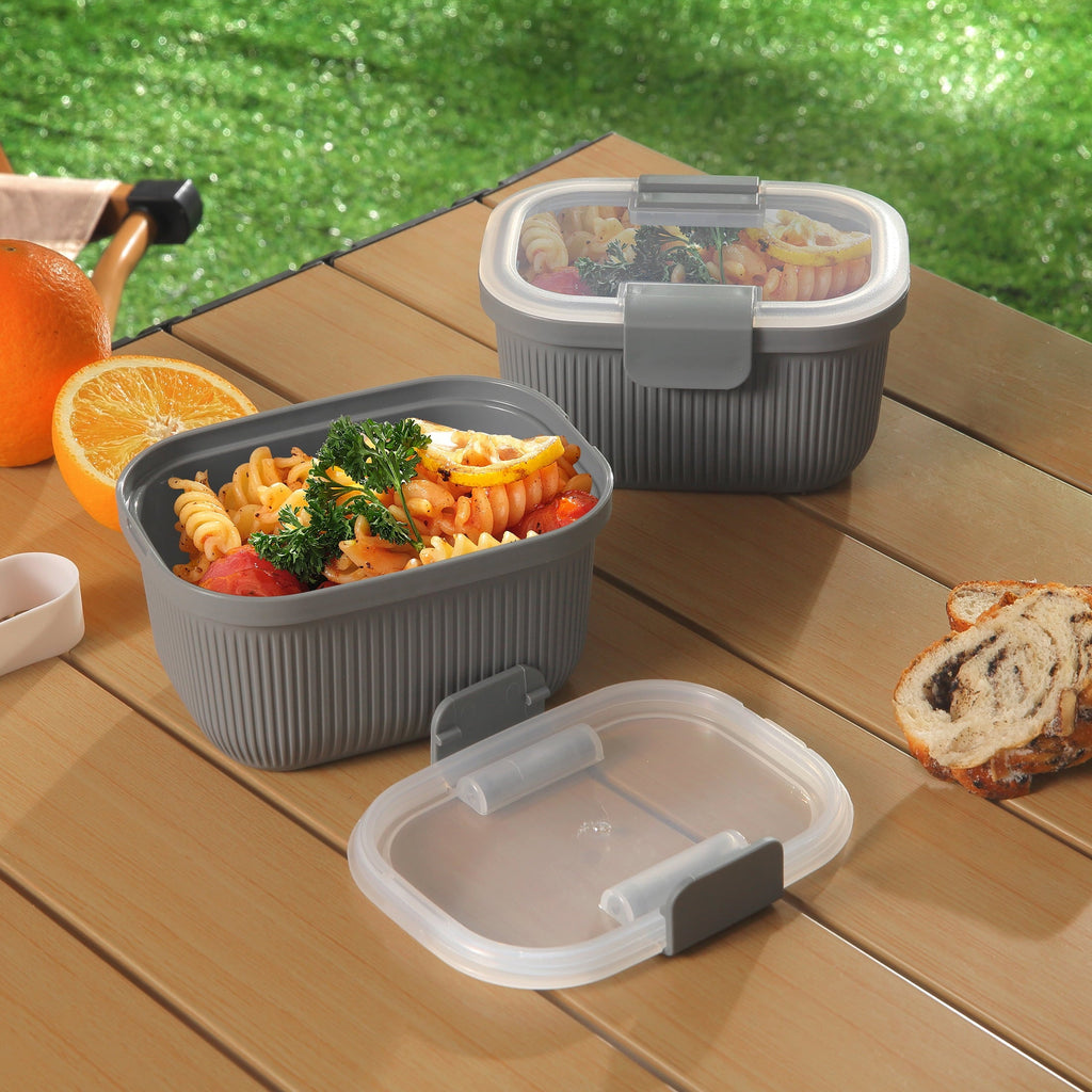 Sweet Treat Shaped Plastic Food Storage Bento Snack Container, Rectangle, Grey, 19oz Capacity, Made for Portable Food Storage - Playful Star & Heart Shaped Geometric NeeDoh Detail