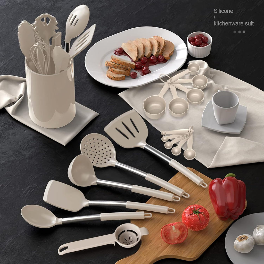 Heavy Duty Large Silicone Cooking Utensils Set - Heat Resistant Kitchen Utensils,Turner Tongs,Spatula,Spoon,Brush,Whisk,Stainles... - Professional Kitchen Tool for Culinary Enthusiasts Detail