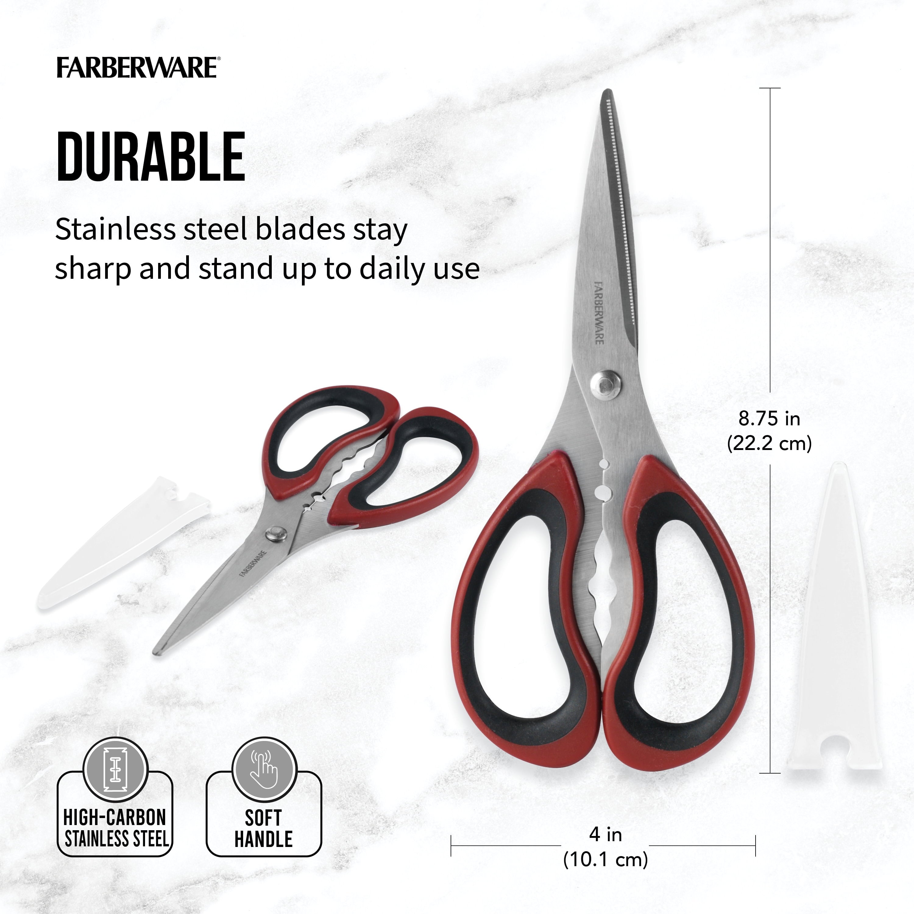 Time-Saving Stainless Steel Kitchen and Herb Shears with Red and Black Handle - Premium Stainless Steel Garlic Presser & Peeler Detail
