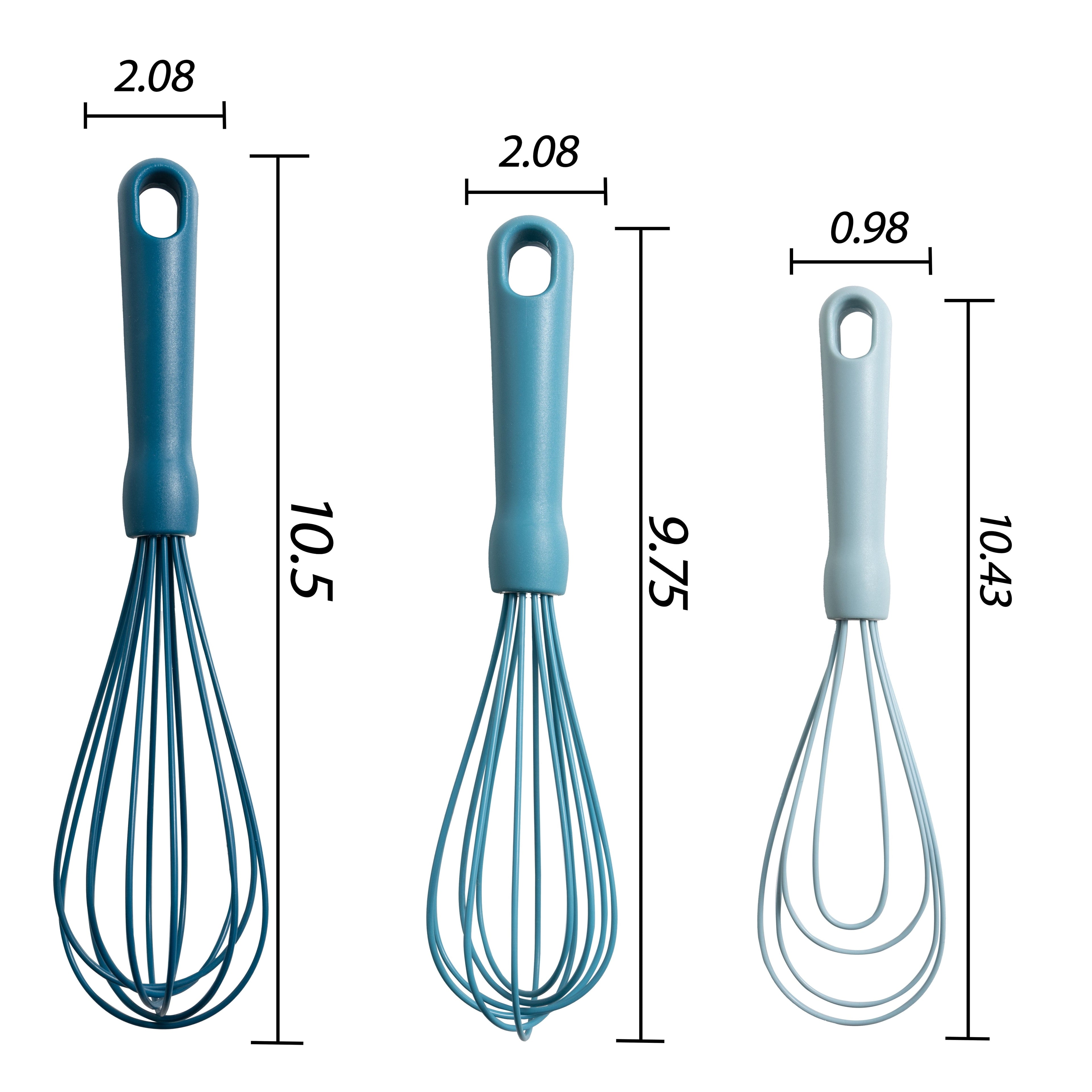 Premium Kitchen 3-Piece Silicone Whisk Set, 10.5"/10.4"/9.6" L, Blue Color - Kitchen Gadget Tool for Quick Food Prep Detail
