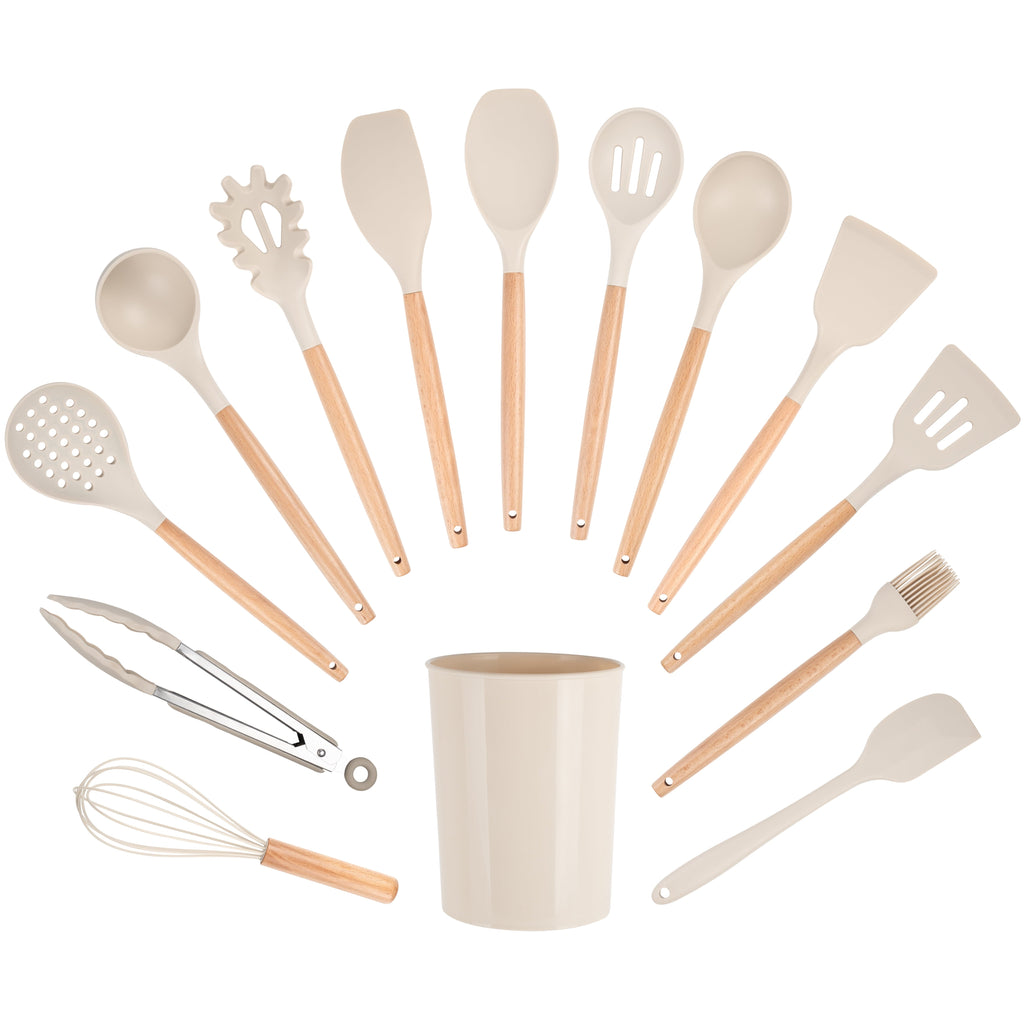Non-Stick Safe 14pcs Cooking Utensil Set with Caddy - Durable Turner & Ladle Utensil Set for Home Chefs Detail