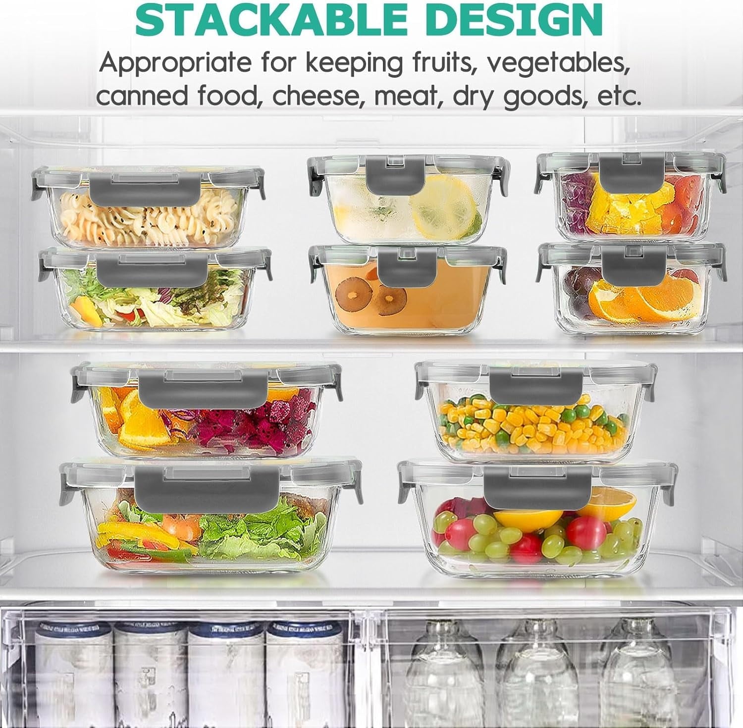 Fun Food Fidget 34pcs Glass Food Storage Containers with Lids Set, Airtight Meal Prep Containers (17 Containers & 17 Lids), Grey - Squishy Dohnut Sweet Treat Shaped Stress Toy Detail