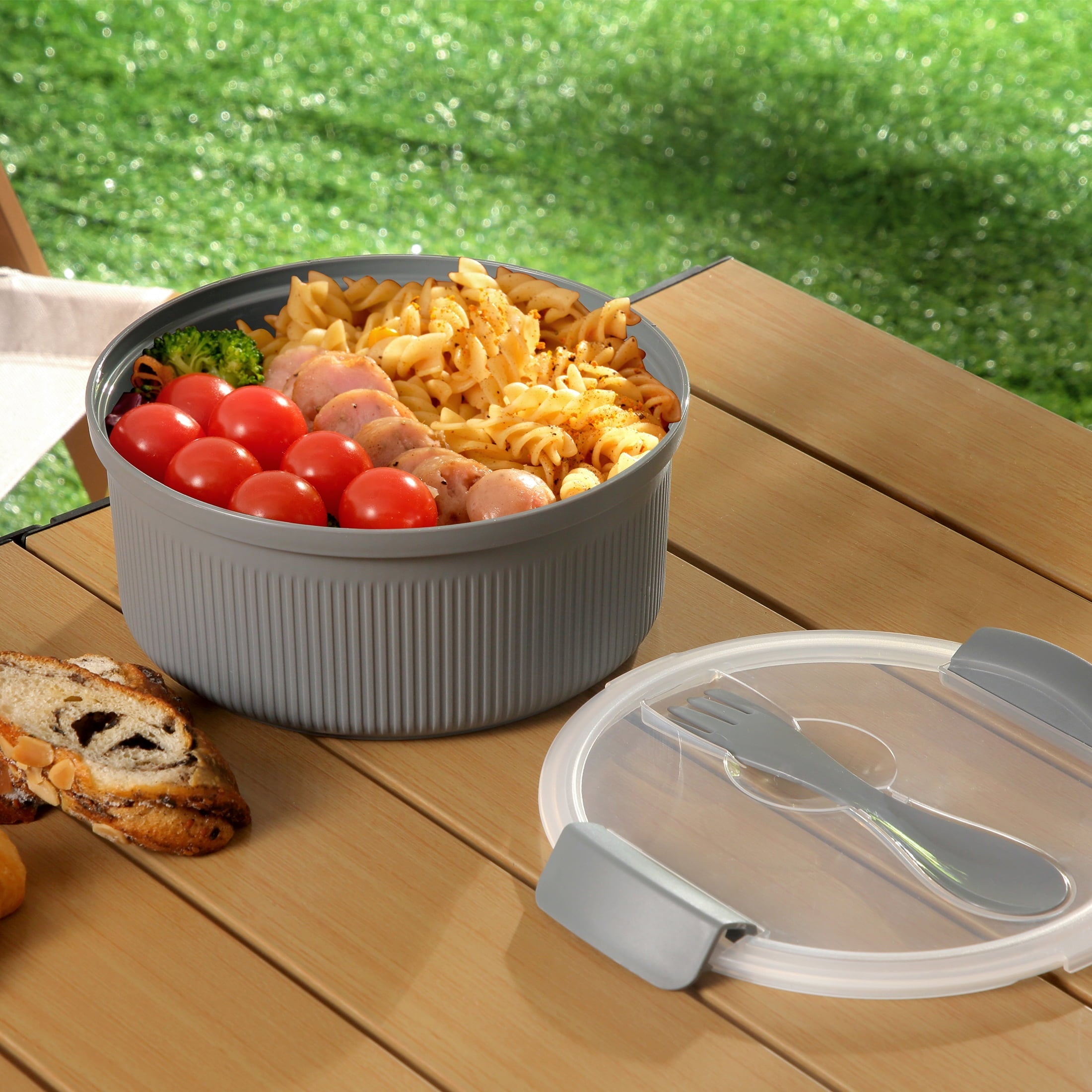 Fun Food Fidget Food Storage Bento Container, Round, Grey, 47oz Capacity, Ideal Use for Workday Meals and Travel - Fun Food Fidget Cookie Squishable Toy Detail
