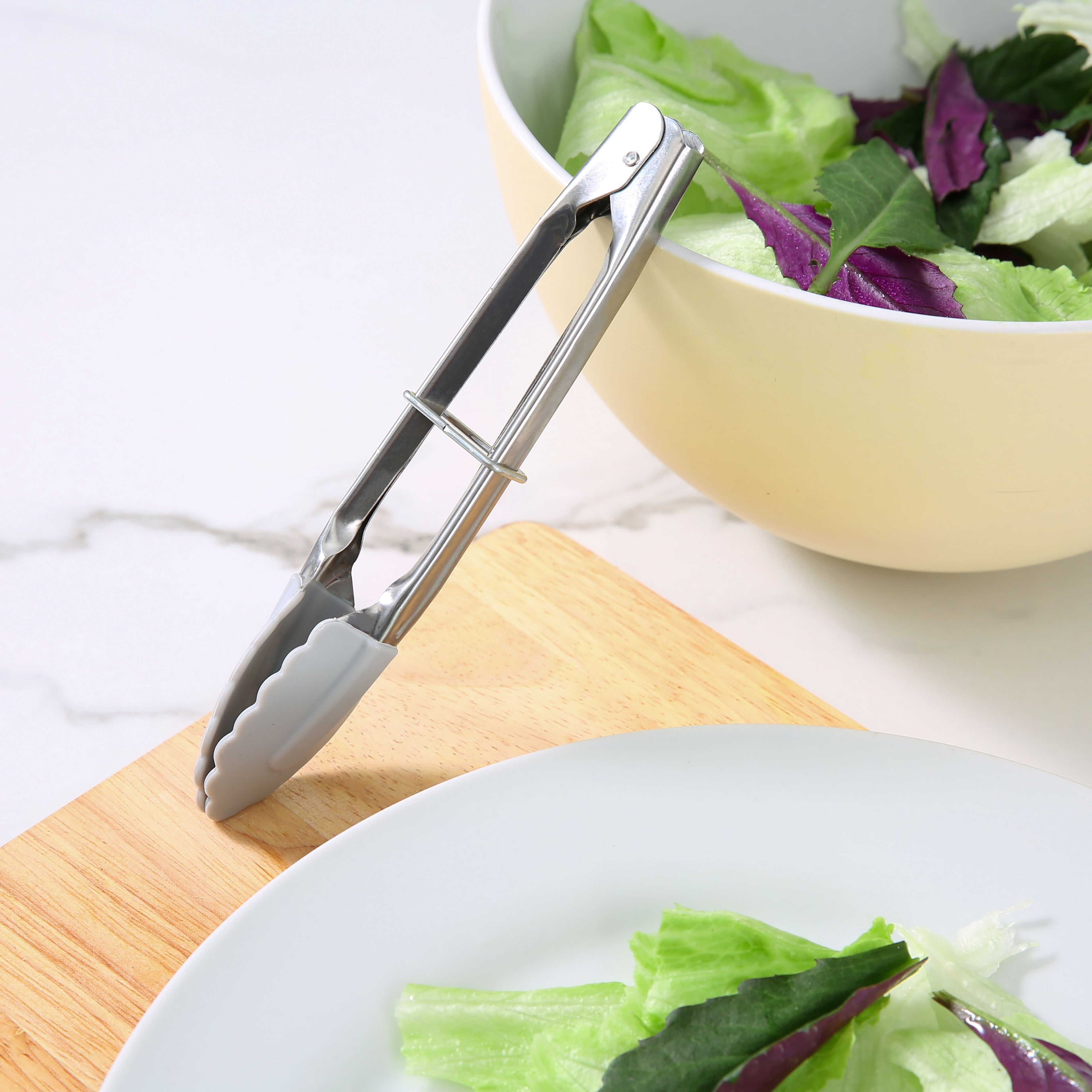 Professional Grade Stainless Steel and Silicone Mini Food Tongs Grey - Multi-Purpose Hand Tool for Daily Meal Prep Detail