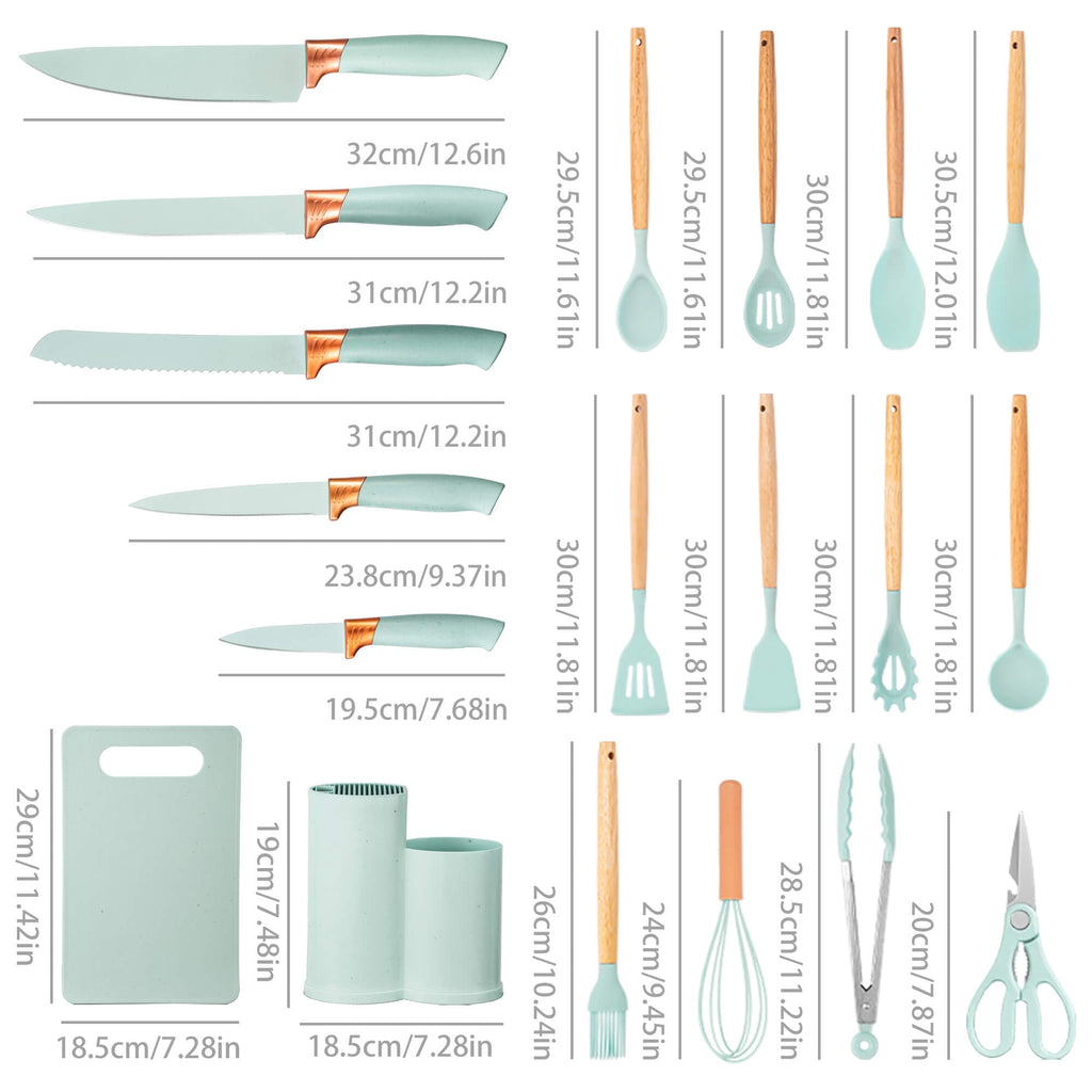 Premium Silicone 19pcs Silicone Kitchen Utensil Set, Heat-Resistant Non-Stick Easy Cooking Cleaning Home Light-Green - Ergonomic Kitchen Tongs and Cooking Spoon Utensil Detail