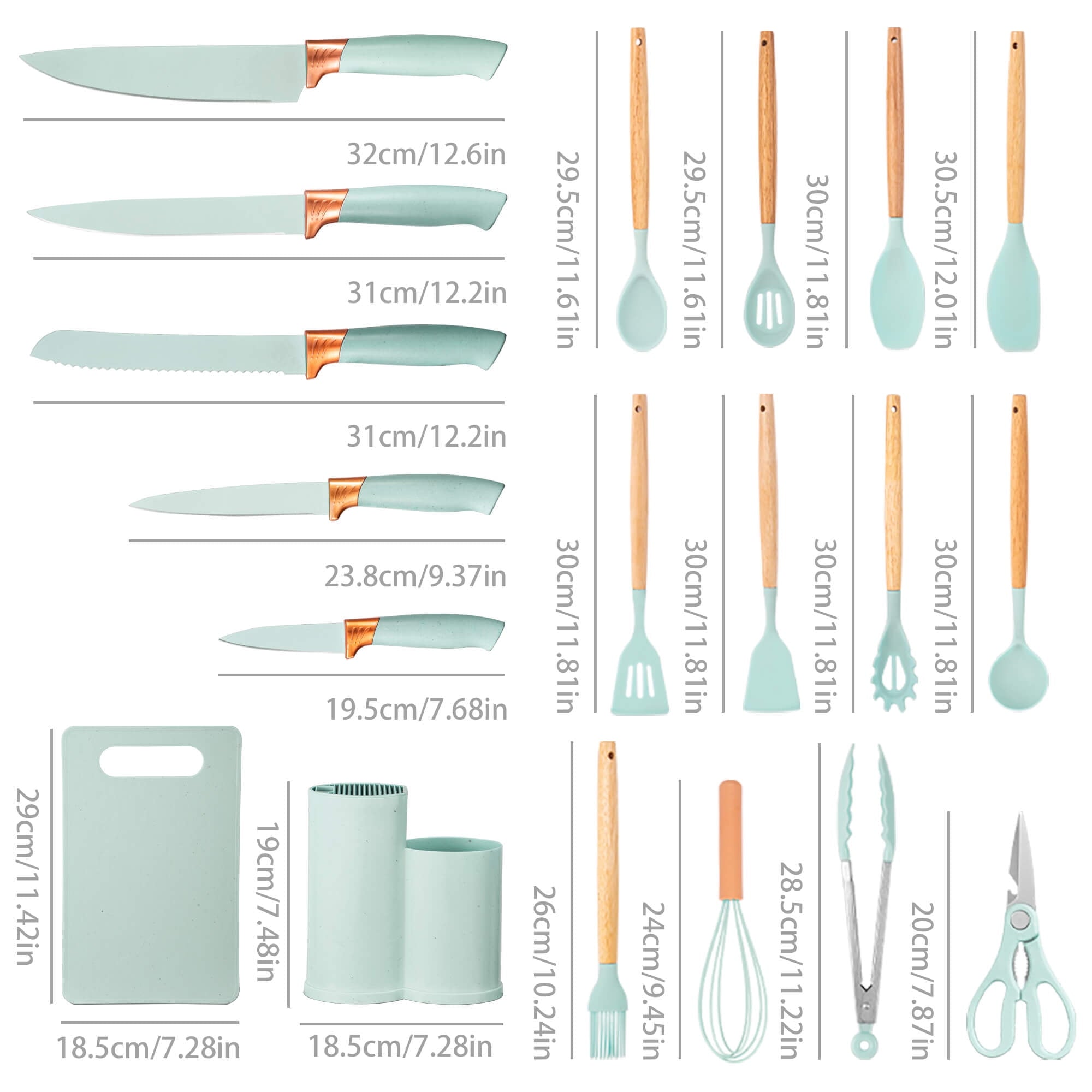 Premium Silicone 19pcs Silicone Kitchen Utensil Set, Heat-Resistant Non-Stick Easy Cooking Cleaning Home Light-Green - Ergonomic Kitchen Tongs and Cooking Spoon Utensil Detail