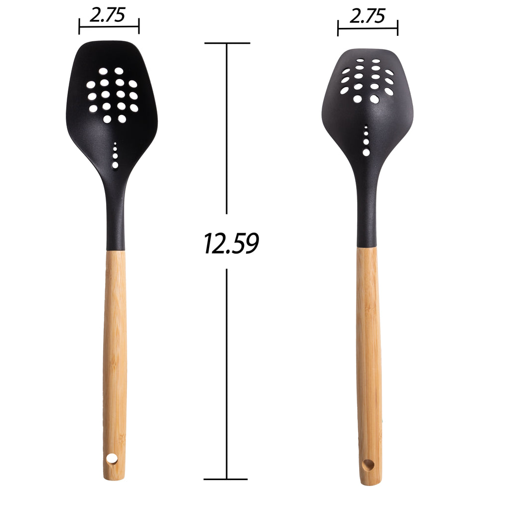 Heavy Duty Cooking Spoon with Bamboo Handle, 12.6"2.7", & Bamboo, Black - Professional Kitchen Tool for Culinary Enthusiasts Detail