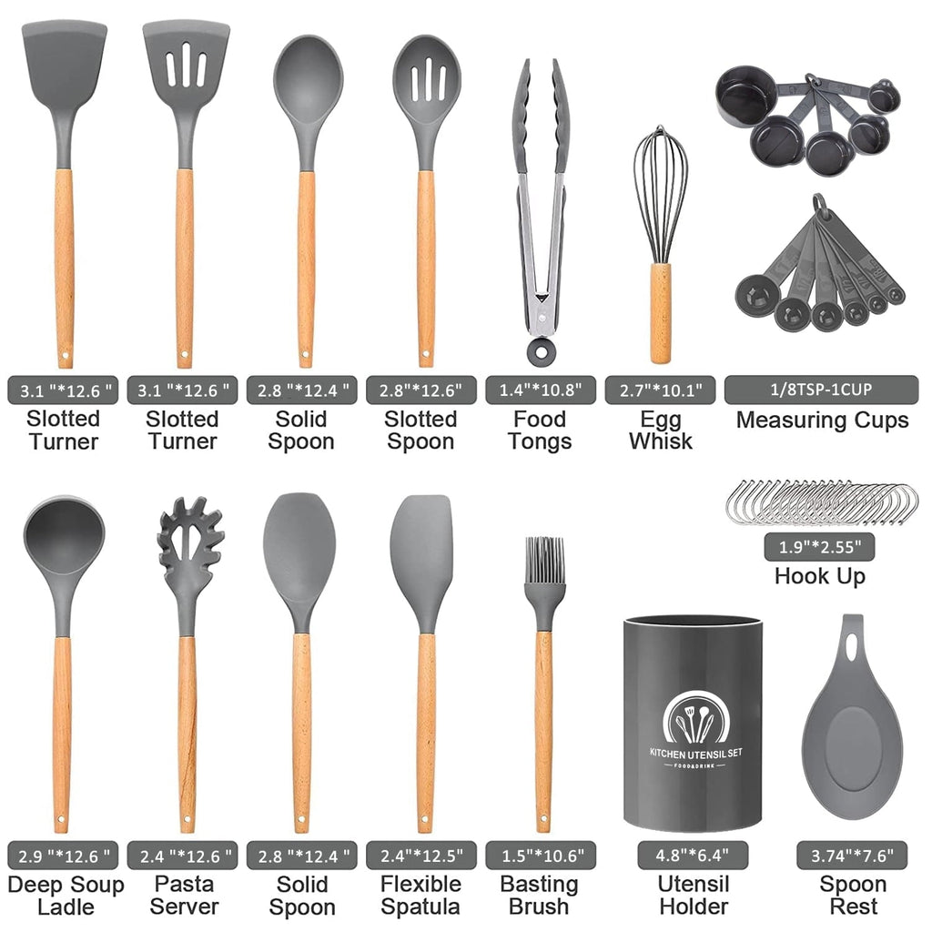 Non-Stick Safe Silicone Cooking Utensils Set, 446°F Heat Resistant Wooden Handle Cooking Kitchen Utensils Spatula Set with Holder fo... - Heat-Resistant Silicone Cooking Spatula Turner Detail