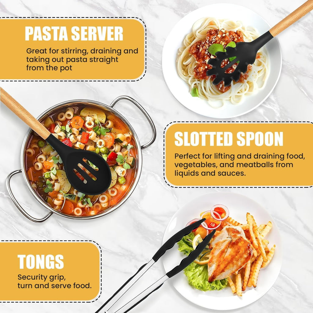 Professional Grade Kitchen Utensils Set- 19 Pcs Silicone Cooking Utensils Set for Nonstick Cookware-Silicone Spatulas Set, Kitchen Gadge... - High-Precision Culinary Tool for Baking & Cooking Detail
