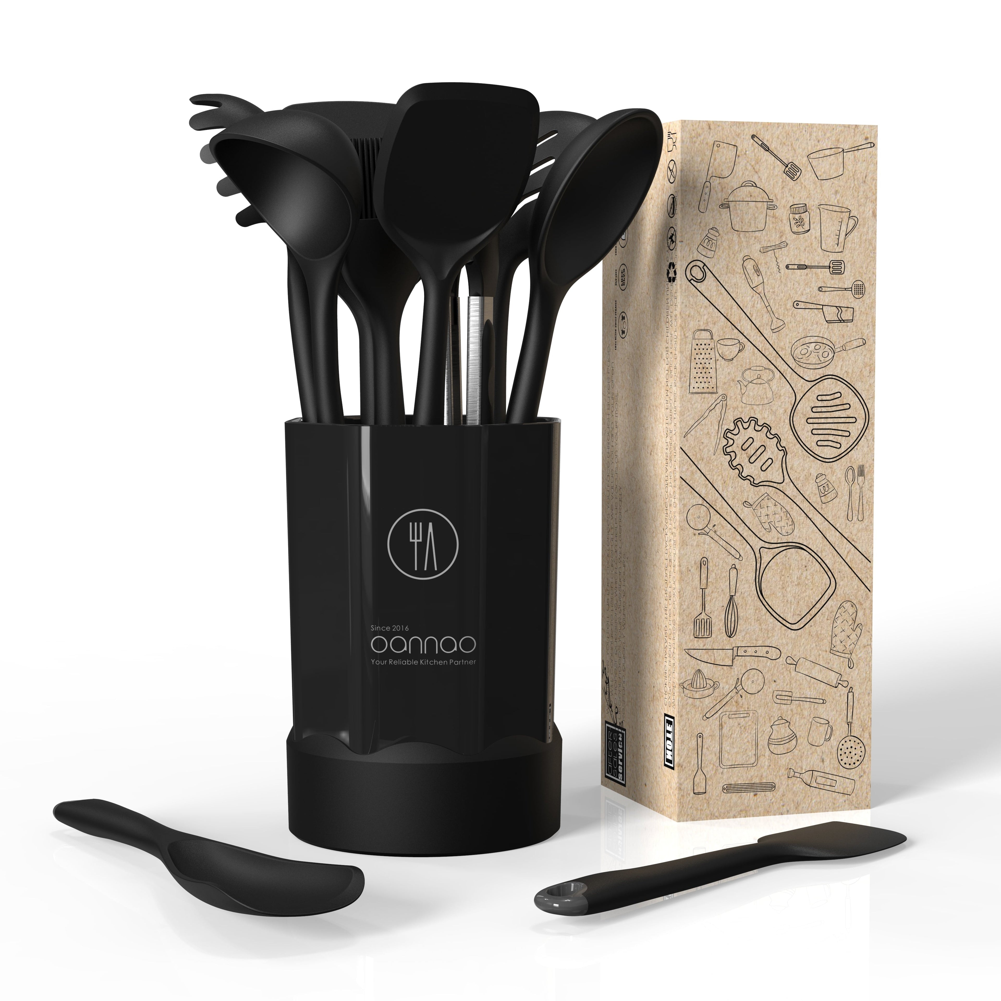 Seamless One-Piece Silicone Kitchen Utensils Set, 600°F Heat Resistant Silicone Cooking Utensils, Spatula, Spoon, Whisk, Tongs, Kitchen ... - Durable Turner & Ladle Utensil Set for Home Chefs Detail