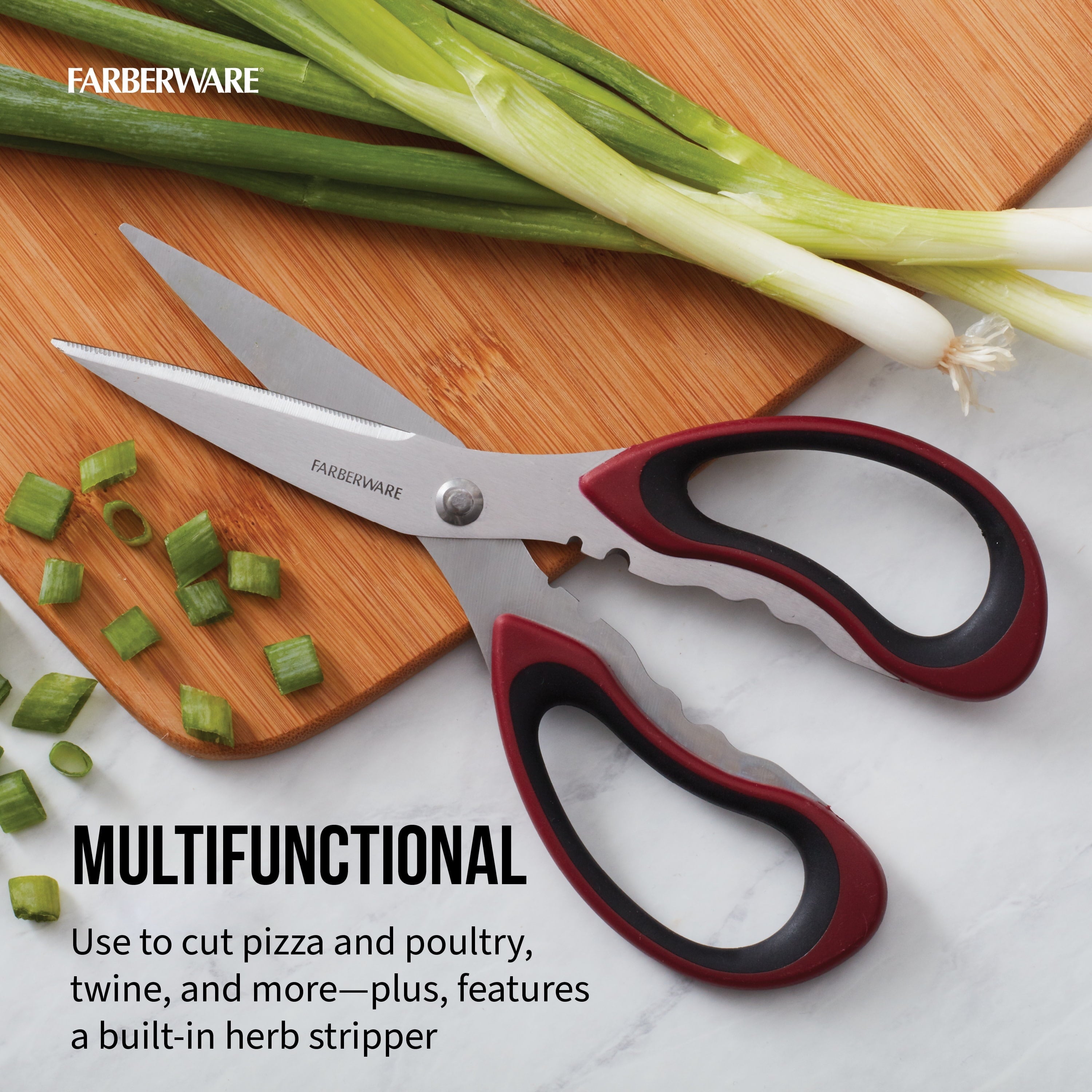 Time-Saving Stainless Steel Kitchen and Herb Shears with Red and Black Handle - Premium Stainless Steel Garlic Presser & Peeler Detail