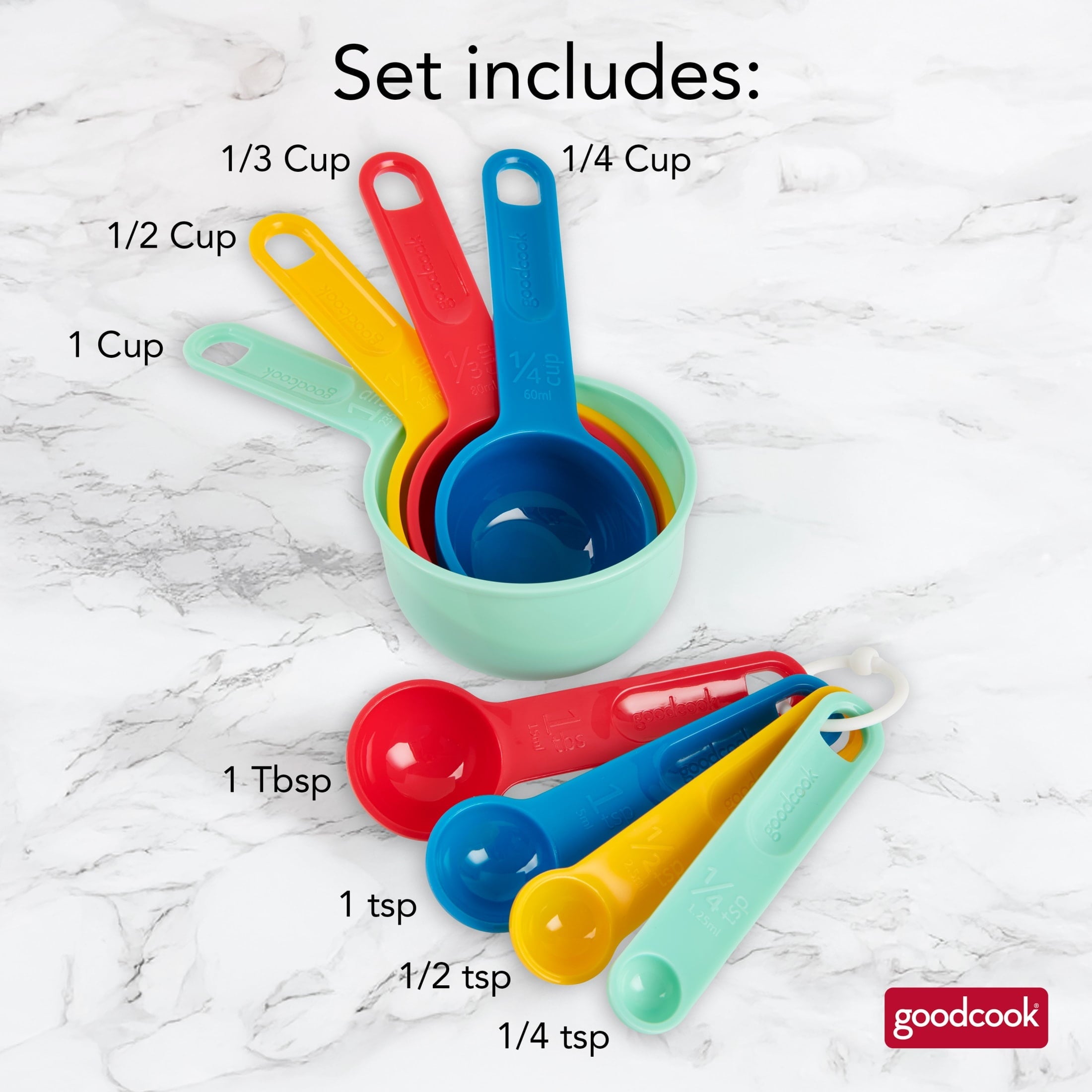 Ergonomic Manual Measuring Cups And Spoons, Set Of 8 Nesting With Storage Ring - Multi-Functional Manual Food Chopper & Slicer Detail
