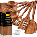 Heat-Resistant 6-Piece Natural Teak Wooden Spoons for Cooking With 10 Hooks，Handcrafted Kitchen Utensils Set ，Ideal Gift Set - Heat-Resistant Silicone Cooking Spatula Turner - Default Title