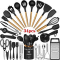 Professional Grade Kitchen Utensil Set, 34Pieces Silicone Cooking Utensil Set with Wooden Handle, Heat Resistant Spatula Set Gadg... - Multi-Purpose Hand Tool for Daily Meal Prep - Default Title