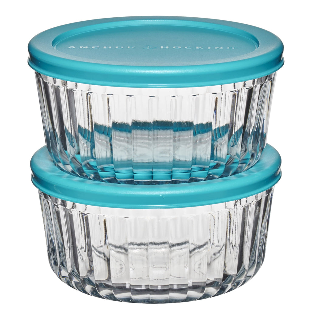 Fun Food Fidget Glass Food Storage Container with Lids, 4 Cup Round, Set of 2 - Playful Star & Heart Shaped Geometric NeeDoh - Default Title