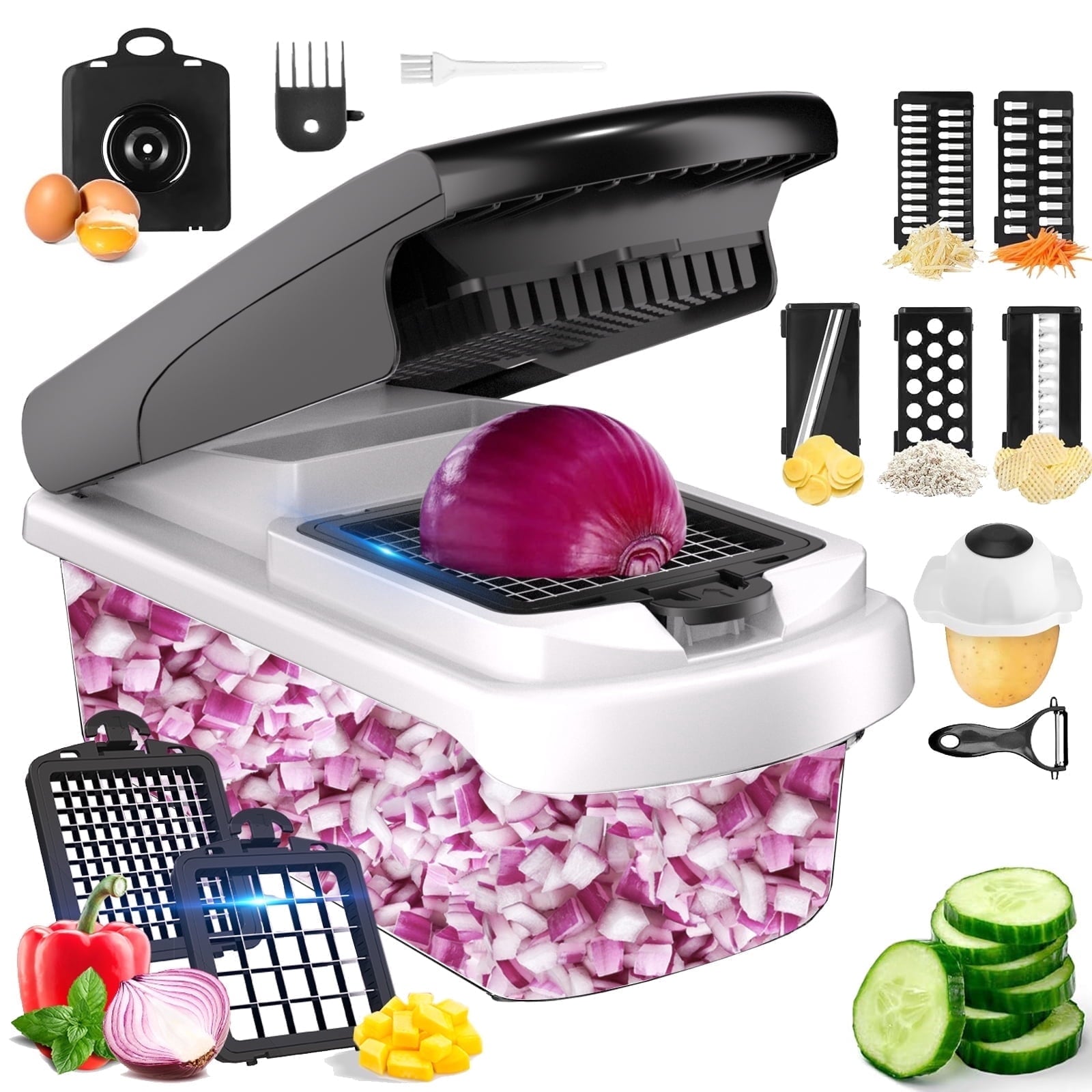 Innovative Vegetable Chopper Food Slicer, 15 in 1 Multi-Function Food Chopper for Onion, Veggie, Cheese Grater, Vegetable... - Kitchen Gadget Tool for Quick Food Prep - Default Title