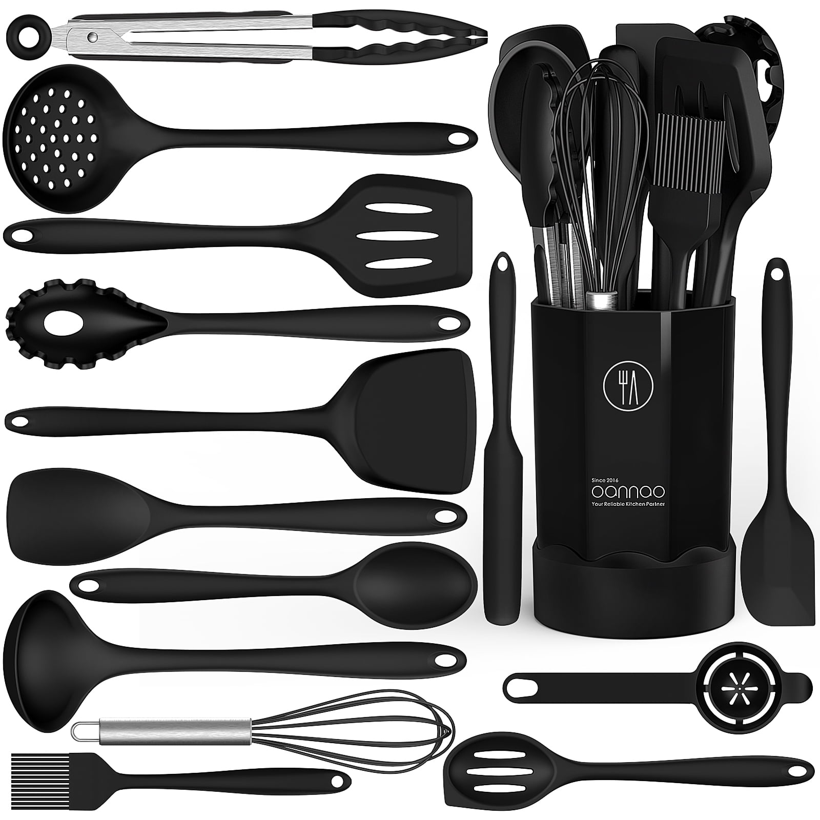Time-Saving Silicone Cooking Utensils Set - 446°F Heat Resistant Kitchen Utensils,Turner Tongs,Spatula,Spoon,Brush,Whisk,Ki... - Multi-Functional Manual Food Chopper & Slicer - Default Title